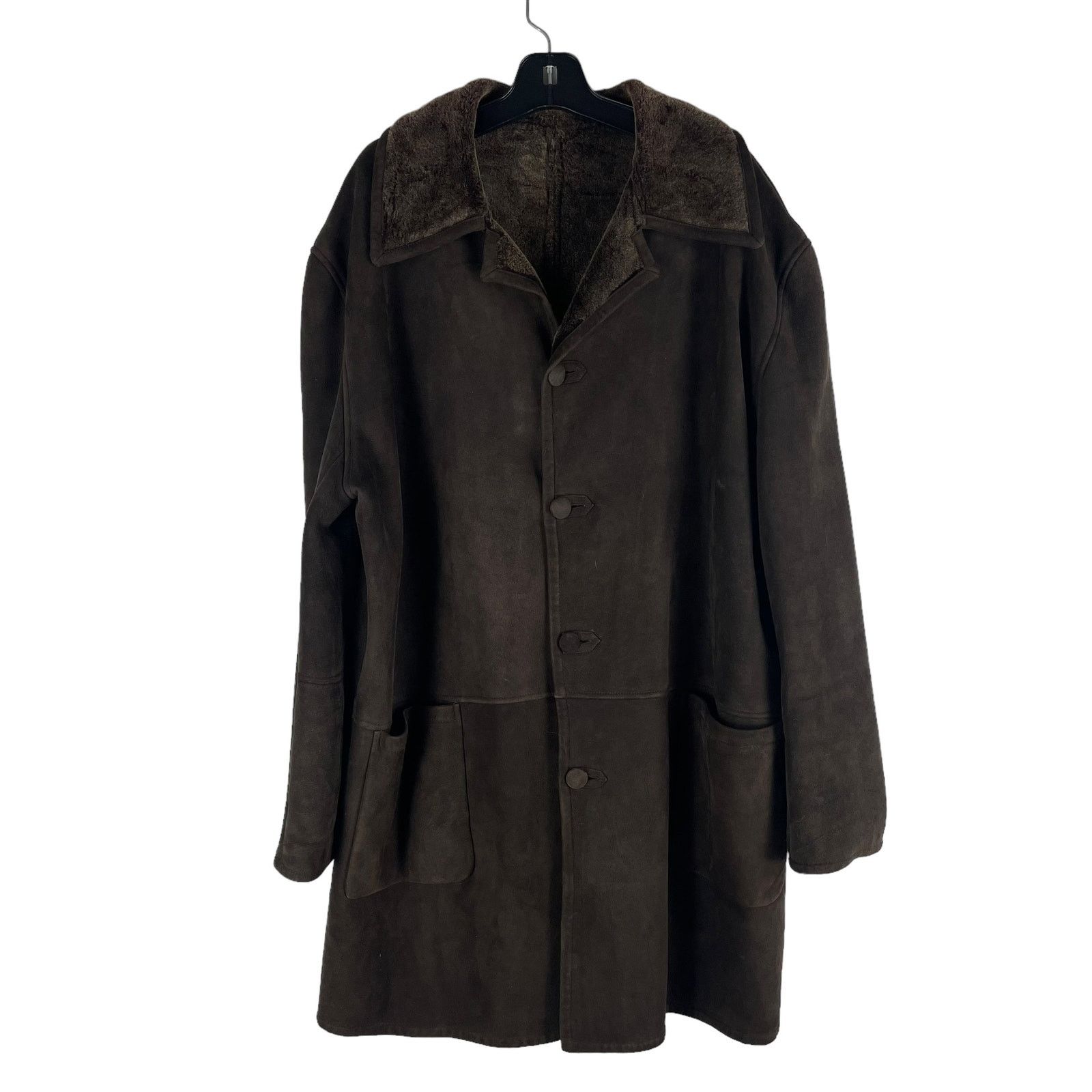 Other Men's Genuine Suede Shearling Long Coat Jacket Brown 3X Size US XXL / EU 58 / 5 - 2 Thumbnail