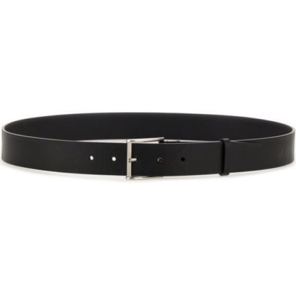 Checked Leather Belt in Black, Men's