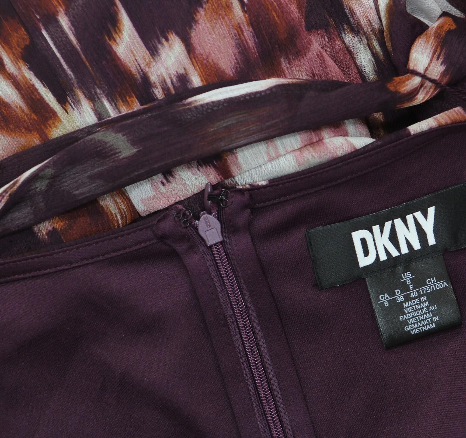 DKNY Dkny Printed Tie-waist Dress Dd4fi786 Raisin Purple Multi 8 Size M / US 6-8 / IT 42-44 - 4 Thumbnail