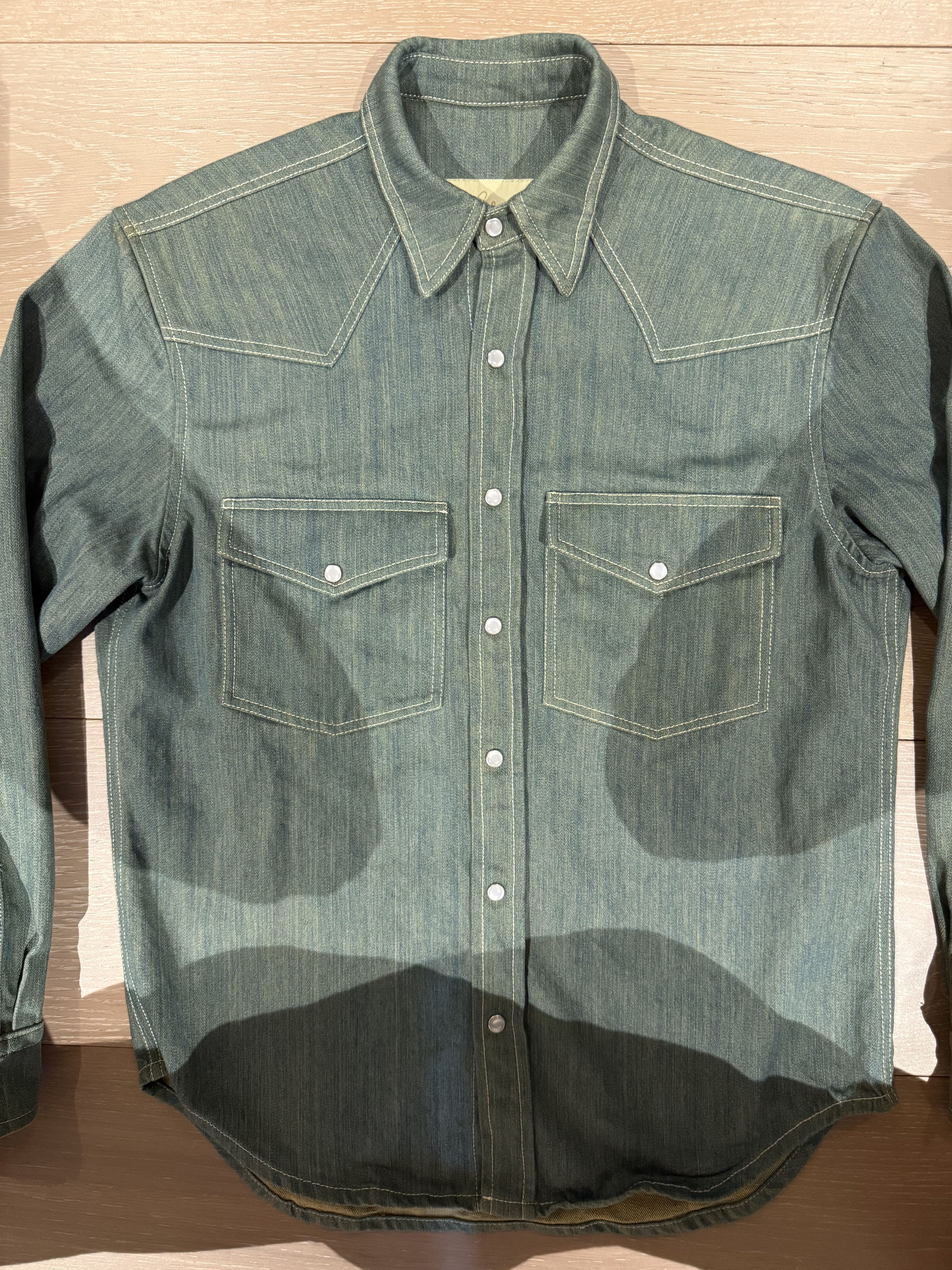 Libero 💚 Libero Spaghetti Western Button Up Shirt Green Denim NEW Size US M / EU 48-50 / 2 - 7 Thumbnail