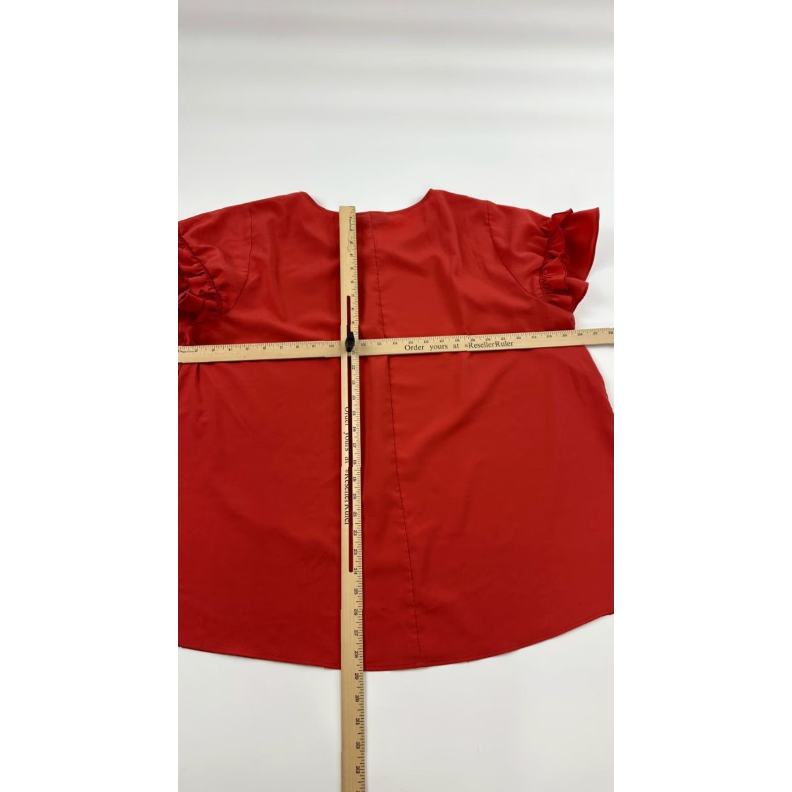 Vintage Lane Bryant Blouse Top Womens 22 Red Polyester Lightweight Flutter Sleeve Ruffle Crew Neck Casual Short Sleeve Pullover Size 3XL / US 20-22 - 5 Thumbnail
