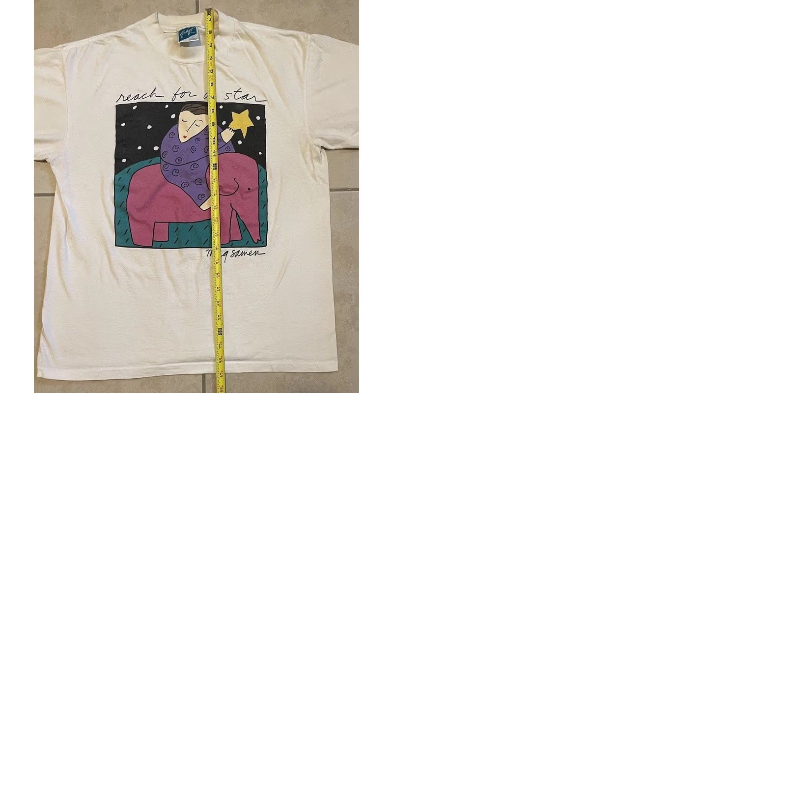 Vintage VINTAGE 90s Reach For A Star Faded Abstract Art Shirt M Sandra Magsamen Elephant White M Short Sleeve Graphic Tee Mens Size US M / EU 48-50 / 2 - 10 Thumbnail