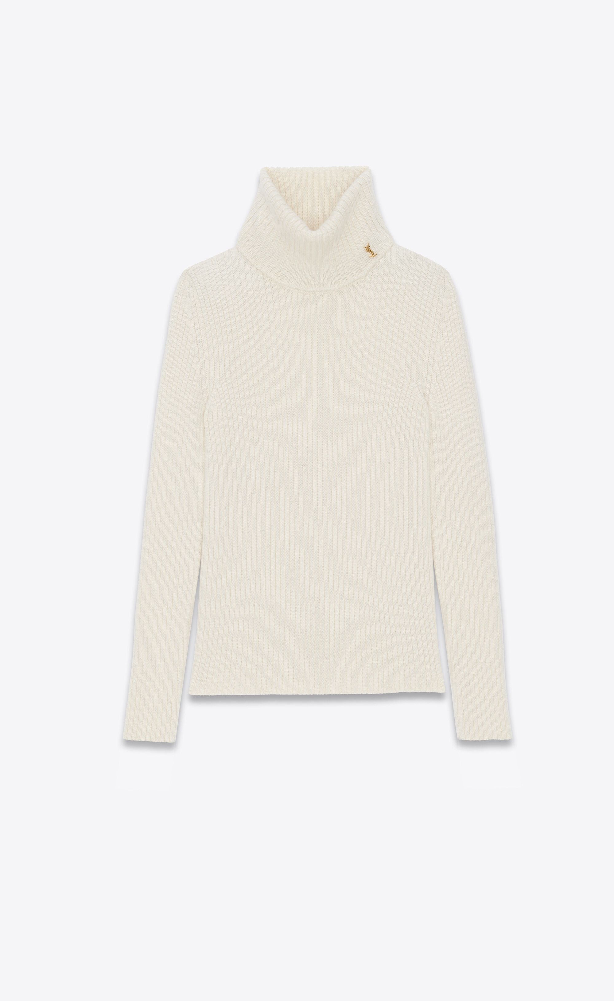 Saint Laurent Paris o1s1wg111224 Turtleneck Sweater Wool, Cashmere Mohair White Size L / US 10 / IT 46 - 1 Thumbnail