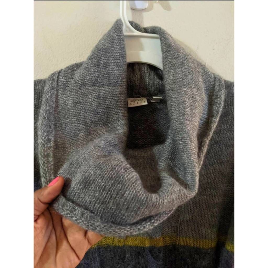 Esprit ESPRIT Women’s XS Cowl Neck Sweater Gray Gold Striped Mohair Wool Blend Knit Size XS / US 0-2 / IT 36-38 - 7 Thumbnail
