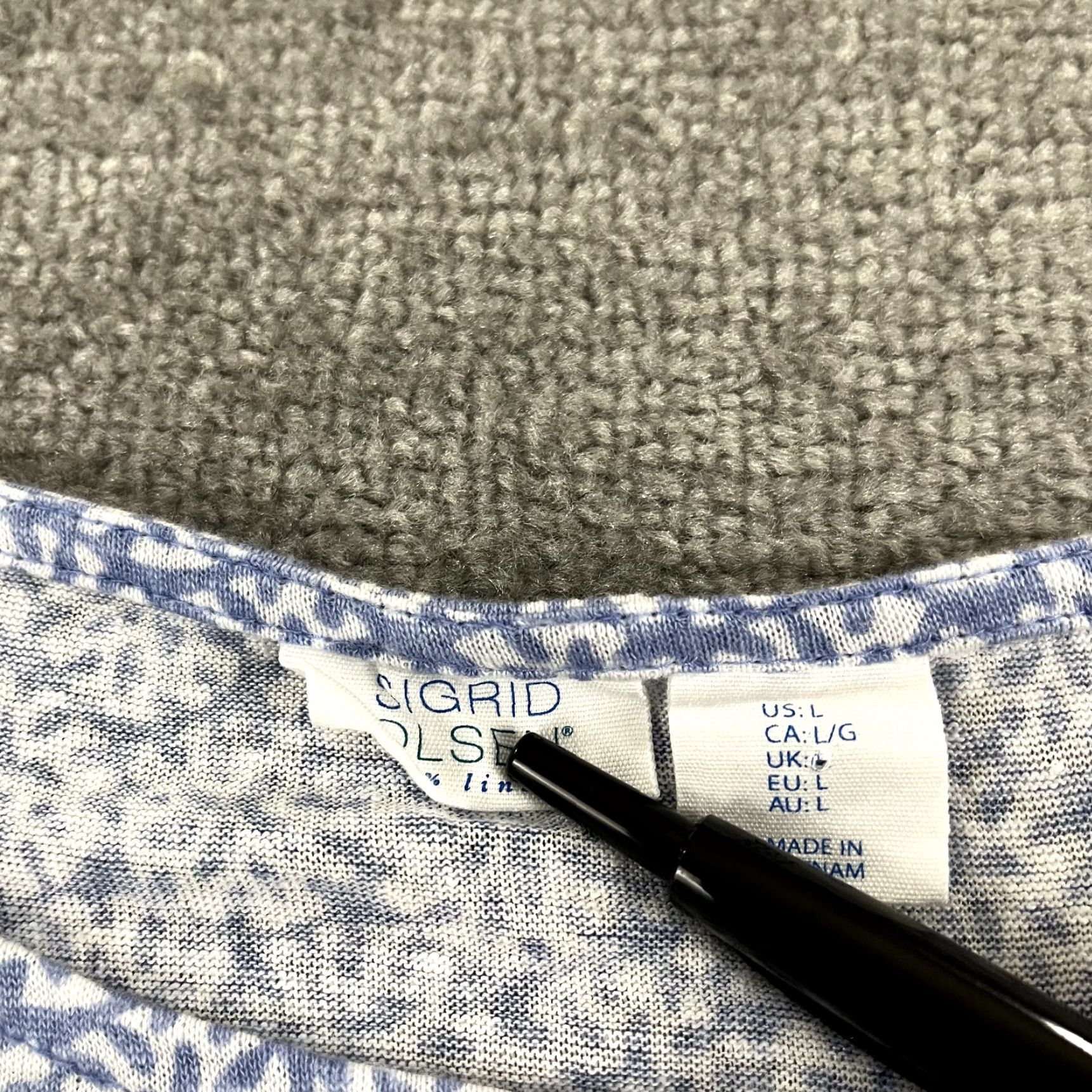 Vintage VINTAGE Sigrid Olsen Geometric Linen Blouse Womens Large Blue White Sheer Casual Summer Size L / US 10 / IT 46 - 2 Thumbnail