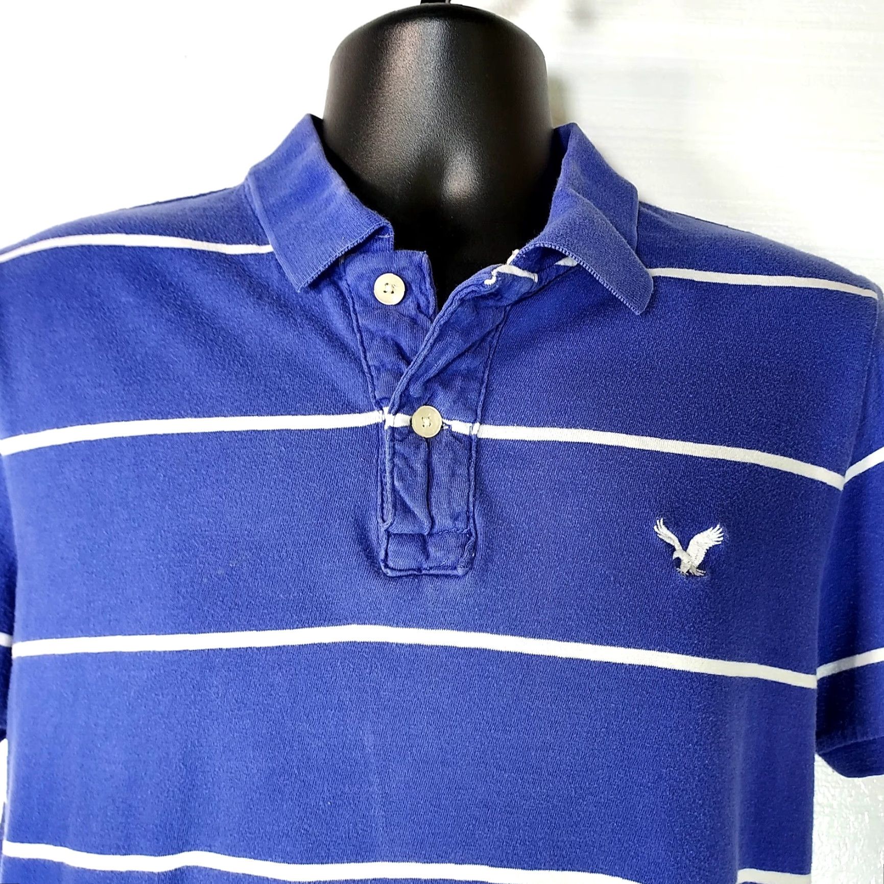 American Eagle Outfitters American Eagle Outfitters Shirt Men's Medium Blue Polo Vintage Fit Striped Short Sleeve Button-Up Cotton Knit Casual Size US M / EU 48-50 / 2 - 5 Thumbnail