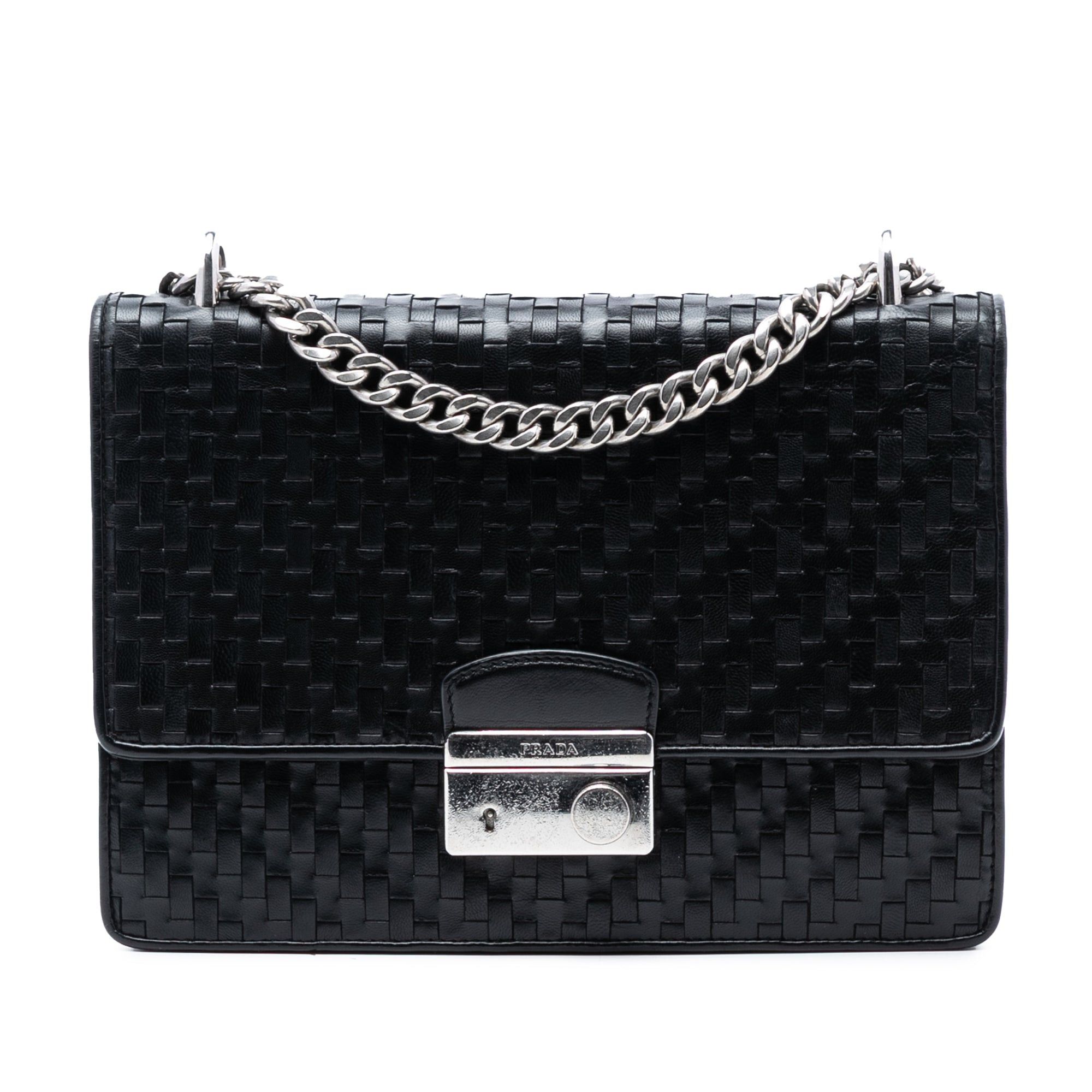 Prada Woven Madras Leather Chain Flap Bag Size ONE SIZE - 1 Thumbnail