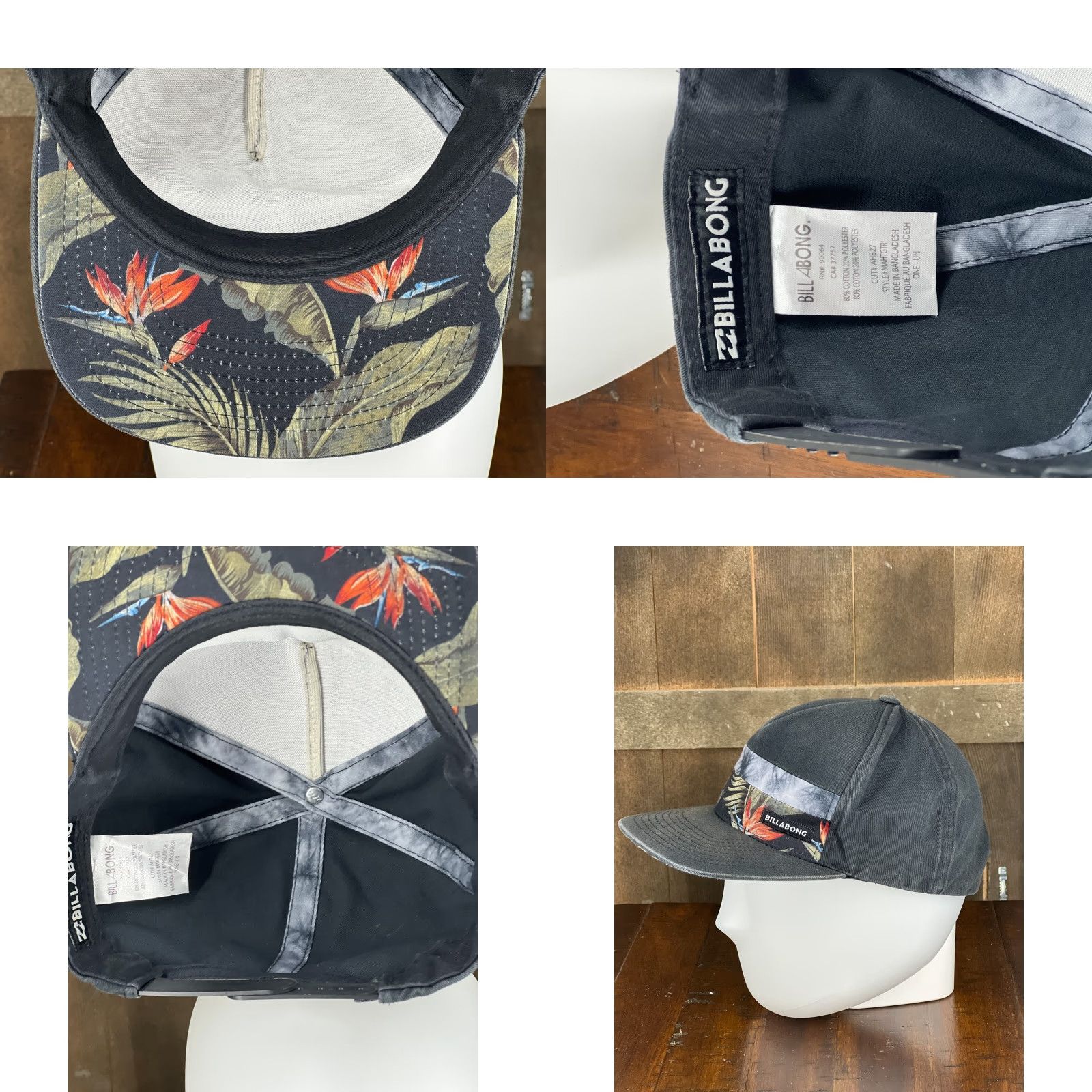 Billabong Billabong Hat Cap Snap Back Adult Black Floral Bird Of Paradise Hawaiian Beach A Size ONE SIZE - 8 Thumbnail