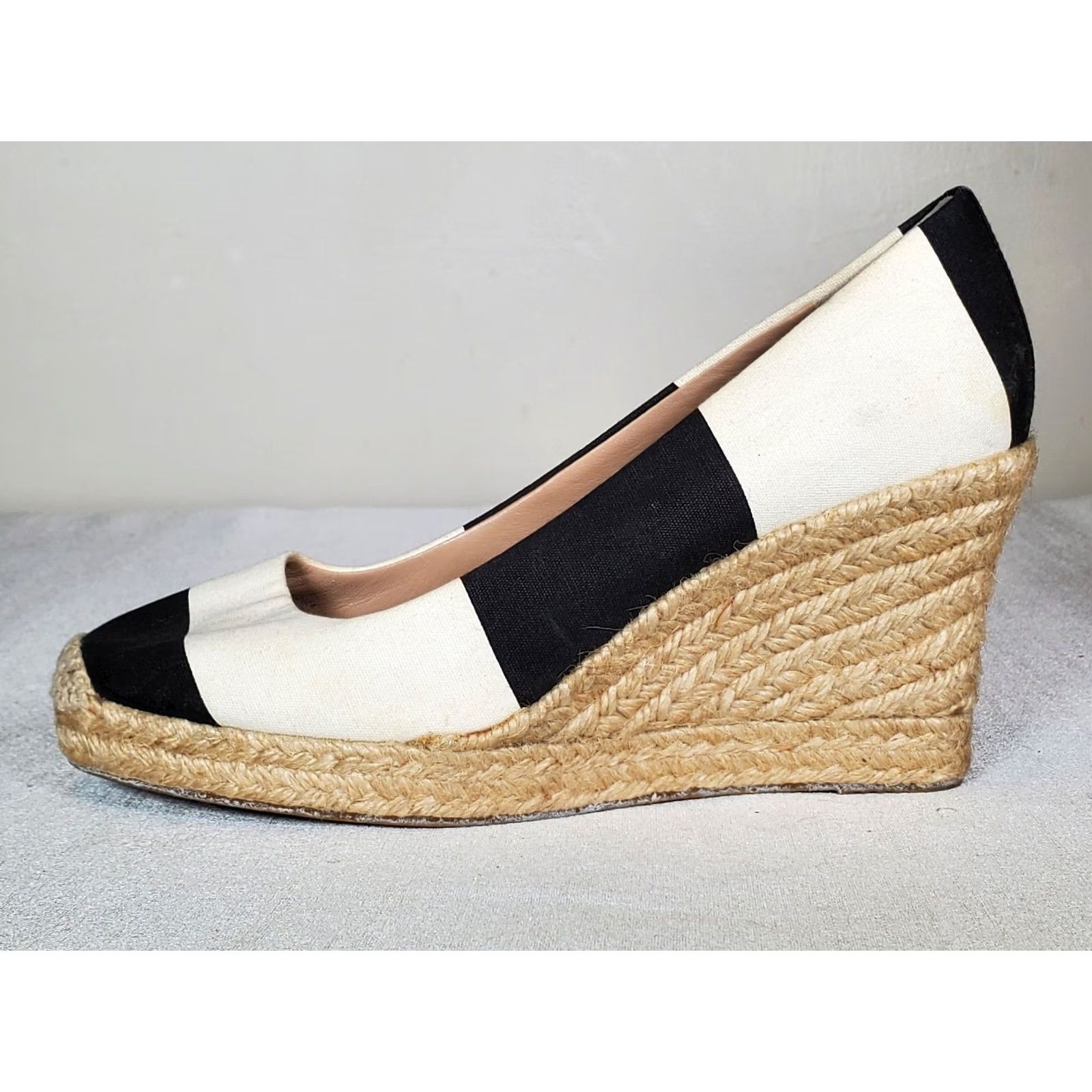 J.Crew J. Crew Seville Espadrille Wedges Striped Black and White Canvas Women's Size US 9 Size US 7 / IT 37 - 4 Thumbnail