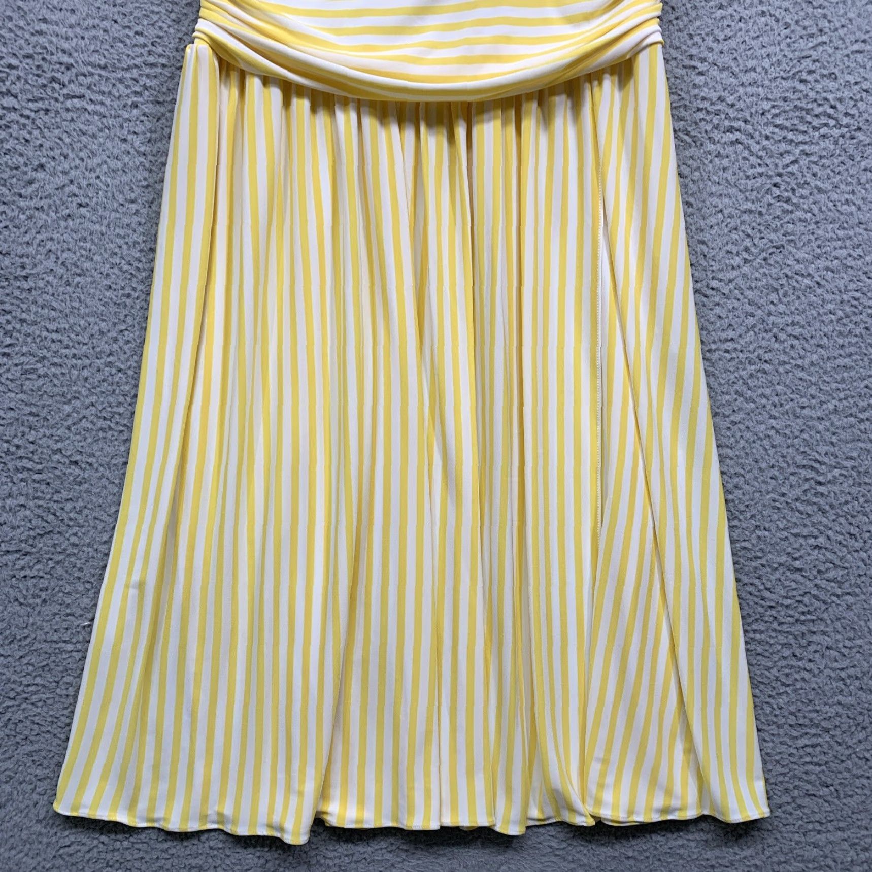 Nine West Nine West Women's Dress Size 12 Yellow White Stripe Fit & Flare Lined Top Zipper Dress Size XL / US 12-14 / IT 48-50 - 3 Thumbnail