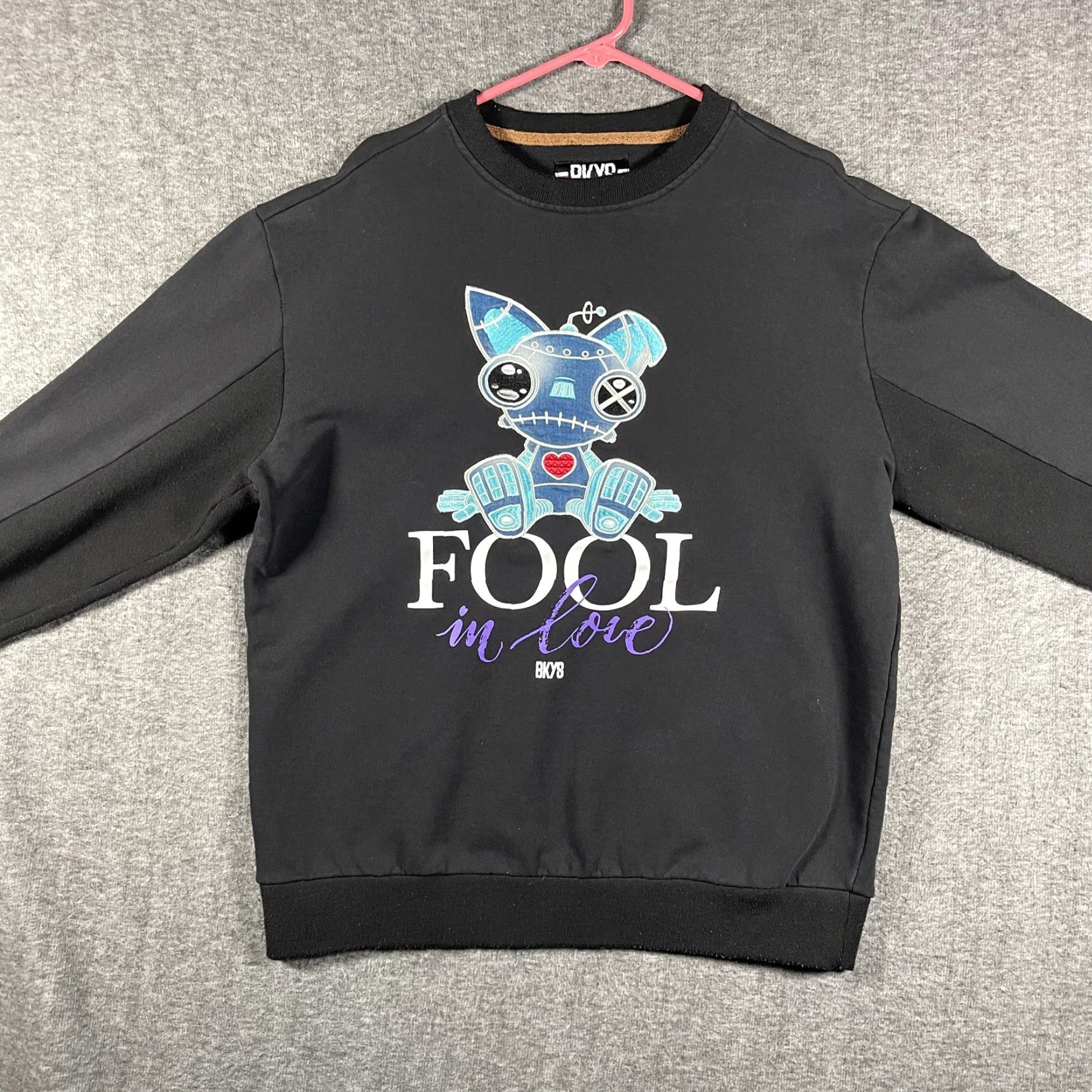 Vintage BKYS Sweatshirt Mens XL Black Fool In Love Robot Cat Graphic Pullover Crewneck Size US XL / EU 56 / 4 - 4 Thumbnail