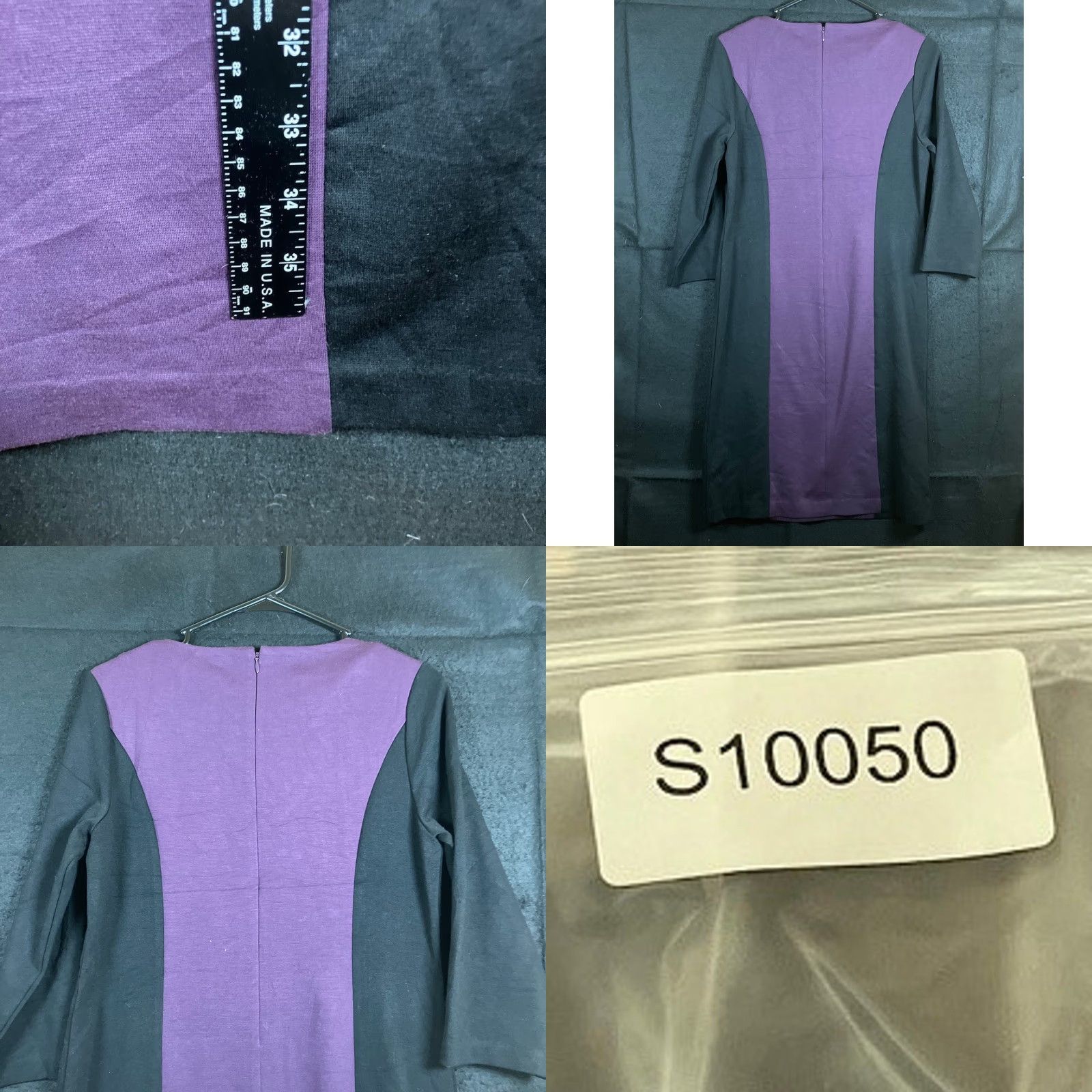 Vintage Chico's Womens Dress Black Purple Paneled Midi 3/4 Flare Sleeve Stretch 0 (S) Size S / US 4 / IT 40 - 8 Thumbnail