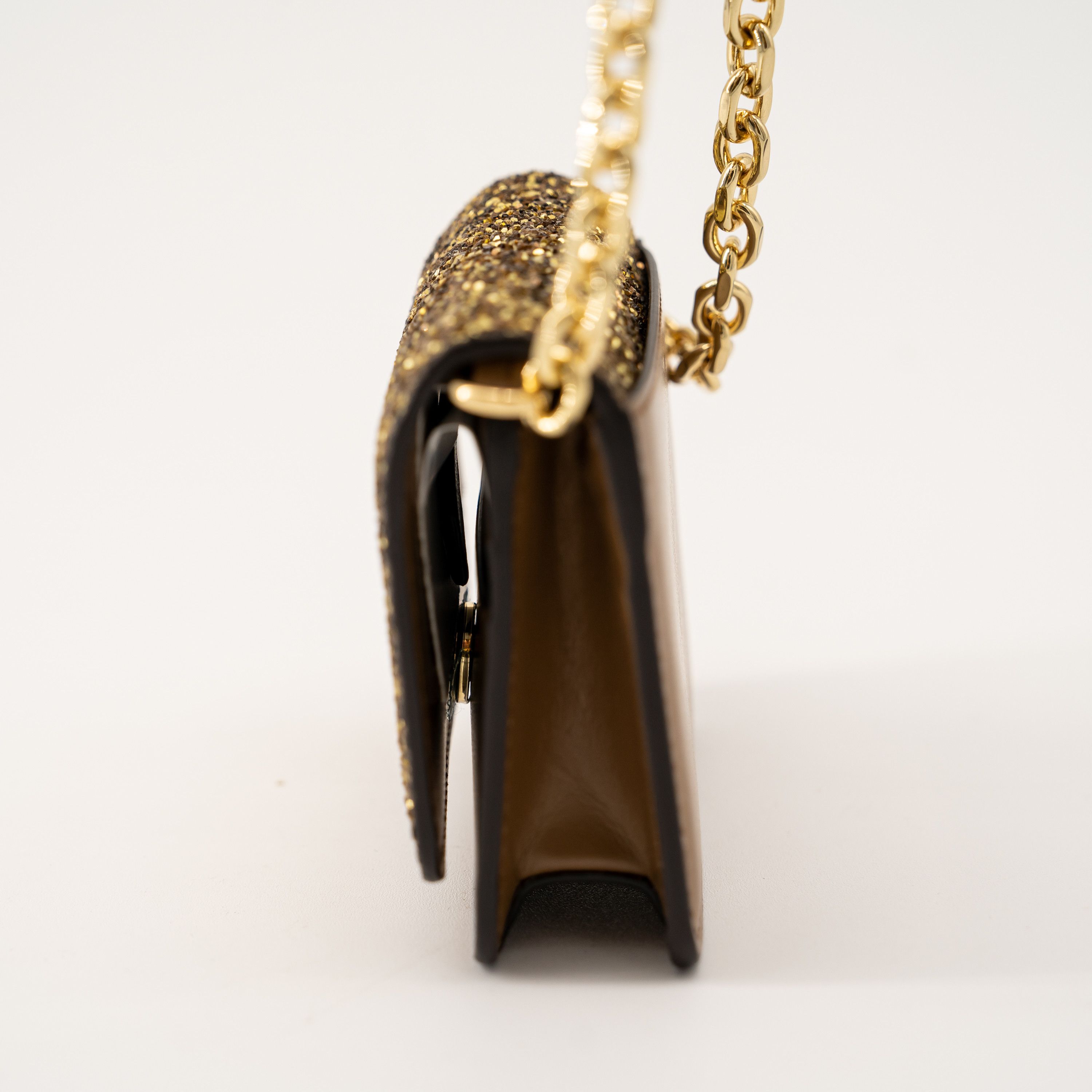 Maison Margiela Micro Glitter Wallet Chain Gold Leather