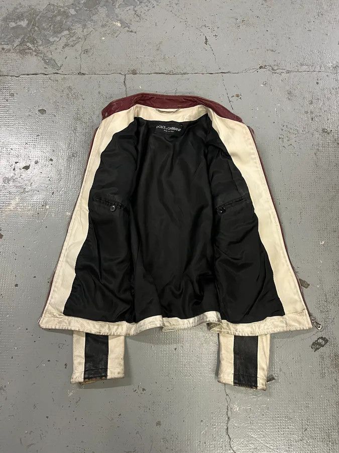 Dolce & Gabbana 2000s Dolce & Gabbana Striped Eroded Cream Leather Moto Jacket Size US S / EU 44-46 / 1 - 10 Thumbnail