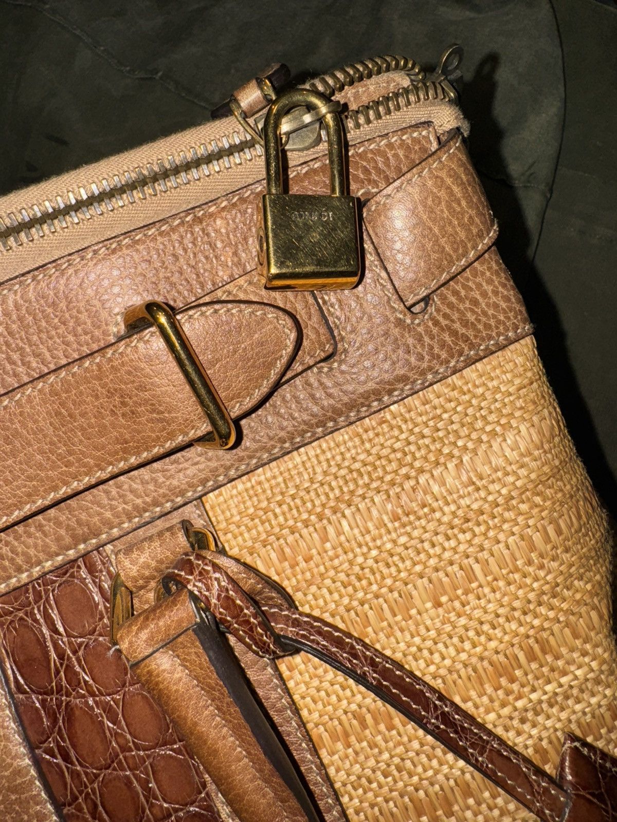 Gucci Vintage Gucci Raffia and Crocodile Handle Bag Size ONE SIZE - 4 Thumbnail