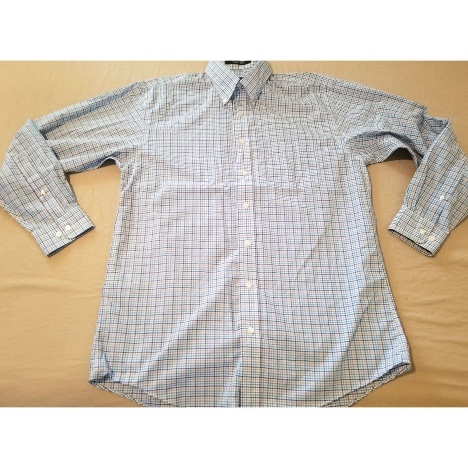 Vintage Mens Jon Michael Cane Dress Shirt M Medium Blue Button Cotton Size 40R - 2 Thumbnail