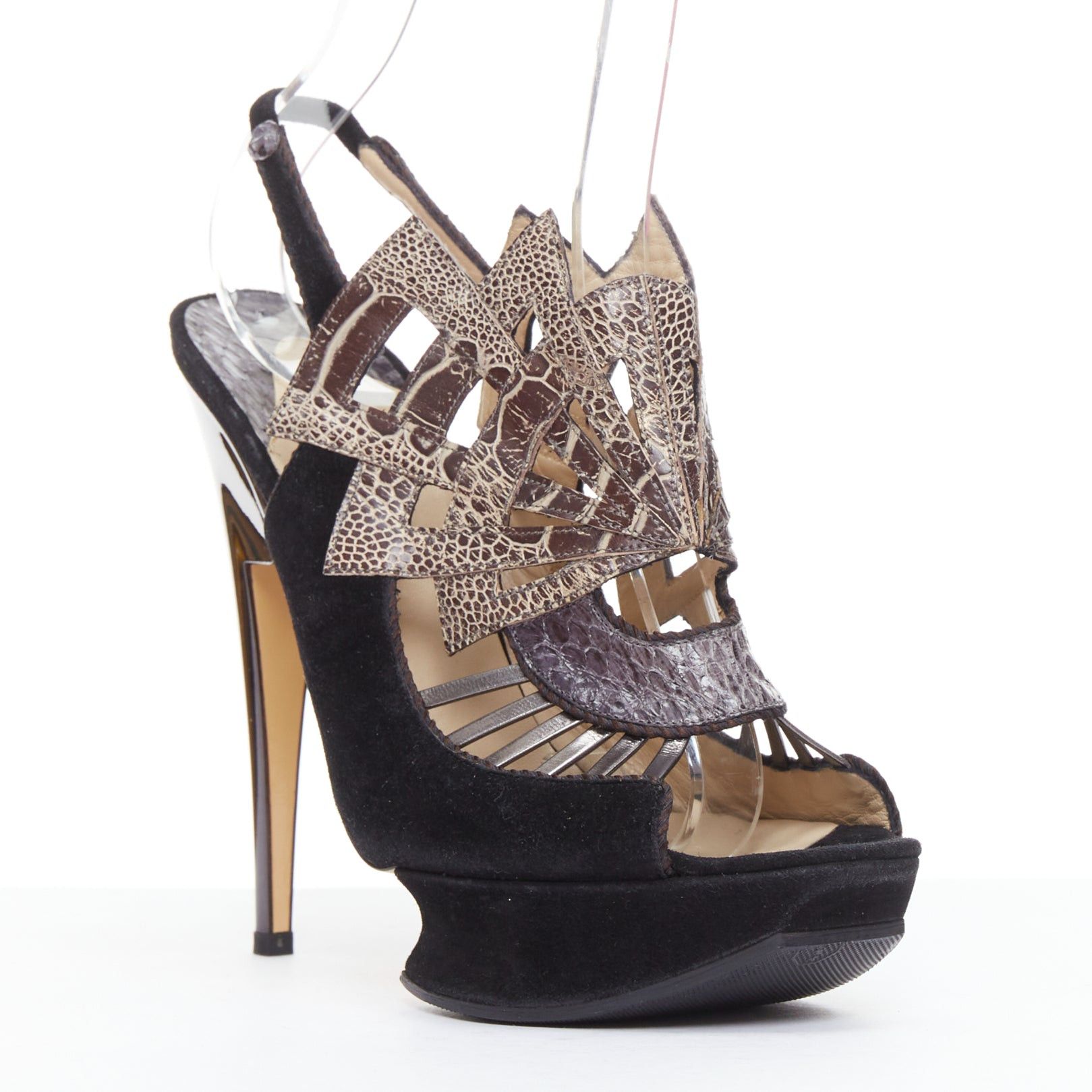 Nicholas Kirkwood NICHOLAS KIRKWOOD brown black scaled leather platform sandals EU37.5 Size US 7.5 / IT 37.5 - 1 Thumbnail