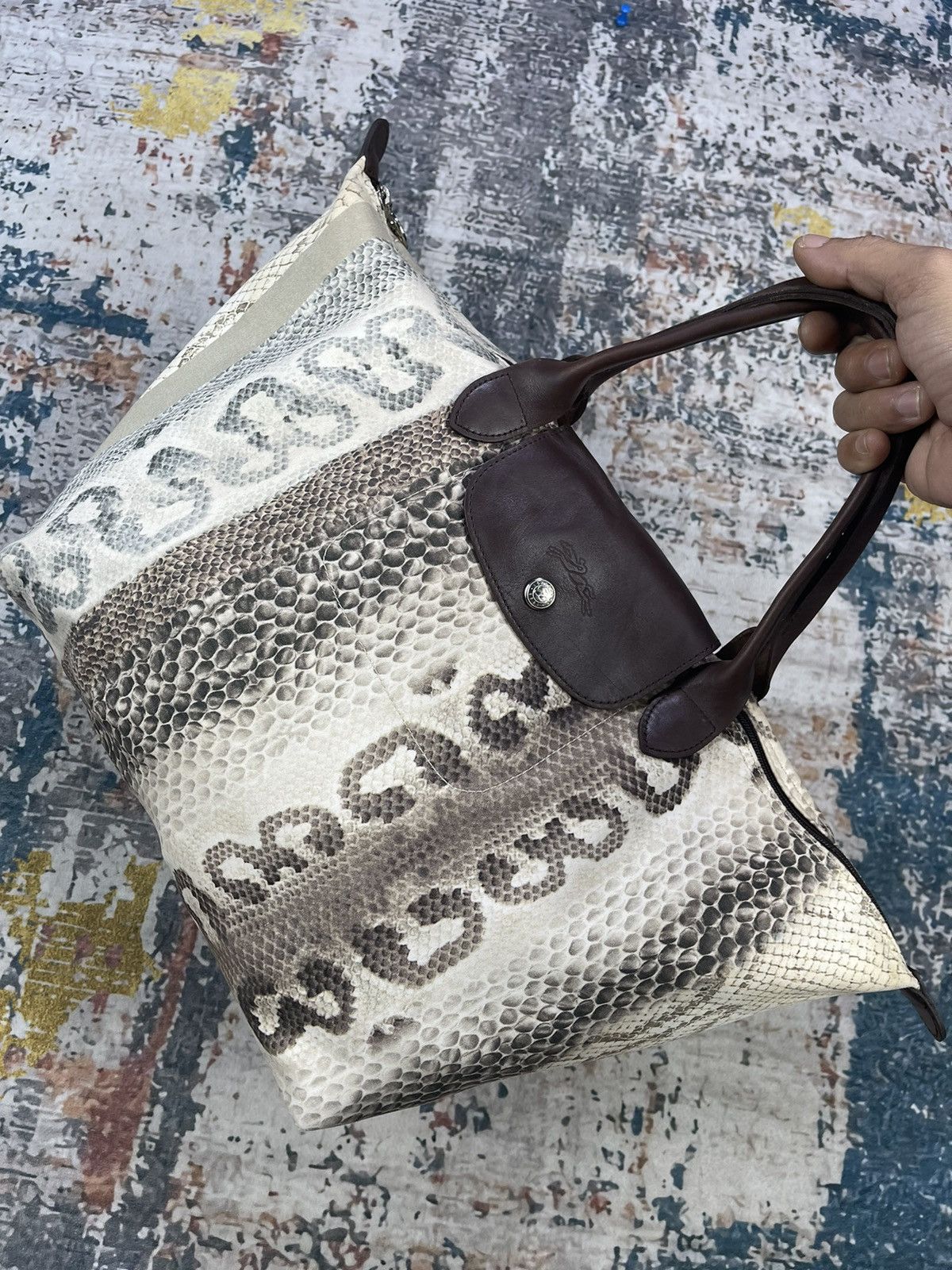 Longchamp Longchamp Le Pliage Snake Skin Print Tote Bags Size ONE SIZE - 10 Thumbnail