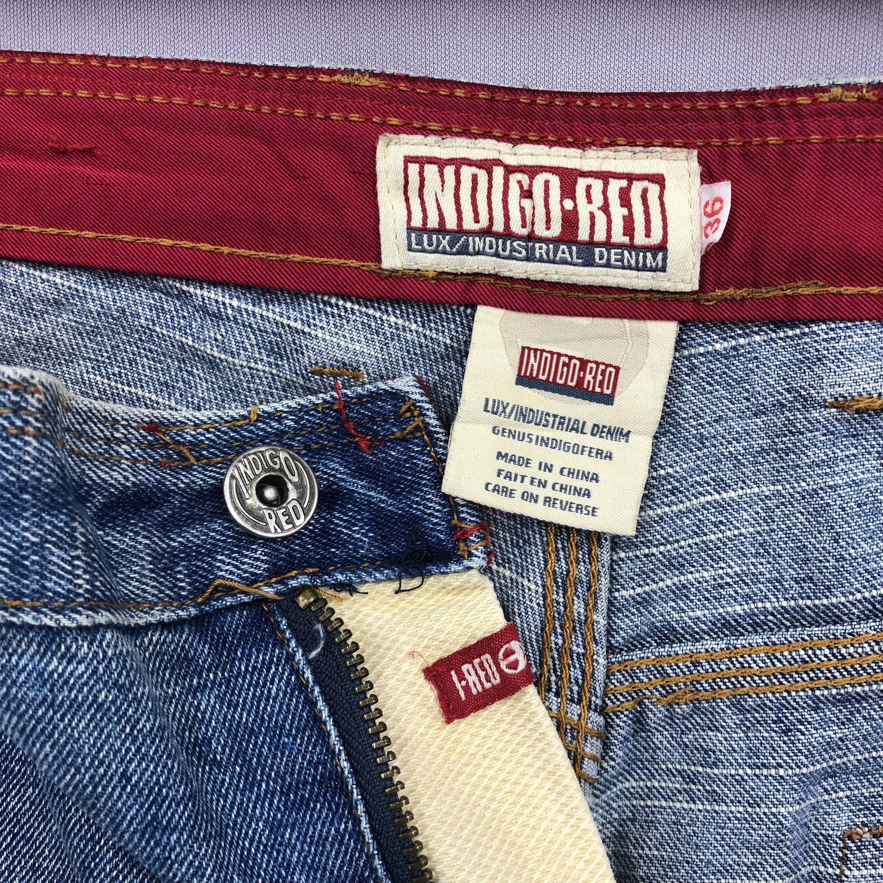 Japanese Brand Crazy Y2K Indigo Red Baggy Jeans Skater JNCO Faded Denim Size US 35 - 7 Thumbnail