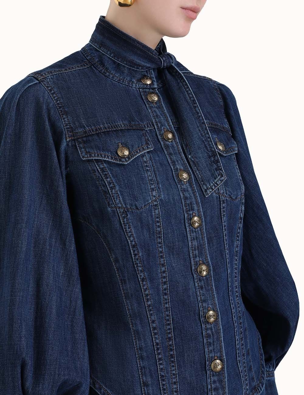 Zimmermann oc11z0225 Luminosity Denim Corset Shirt in Blue Size S / US 4 / IT 40 - 6 Thumbnail