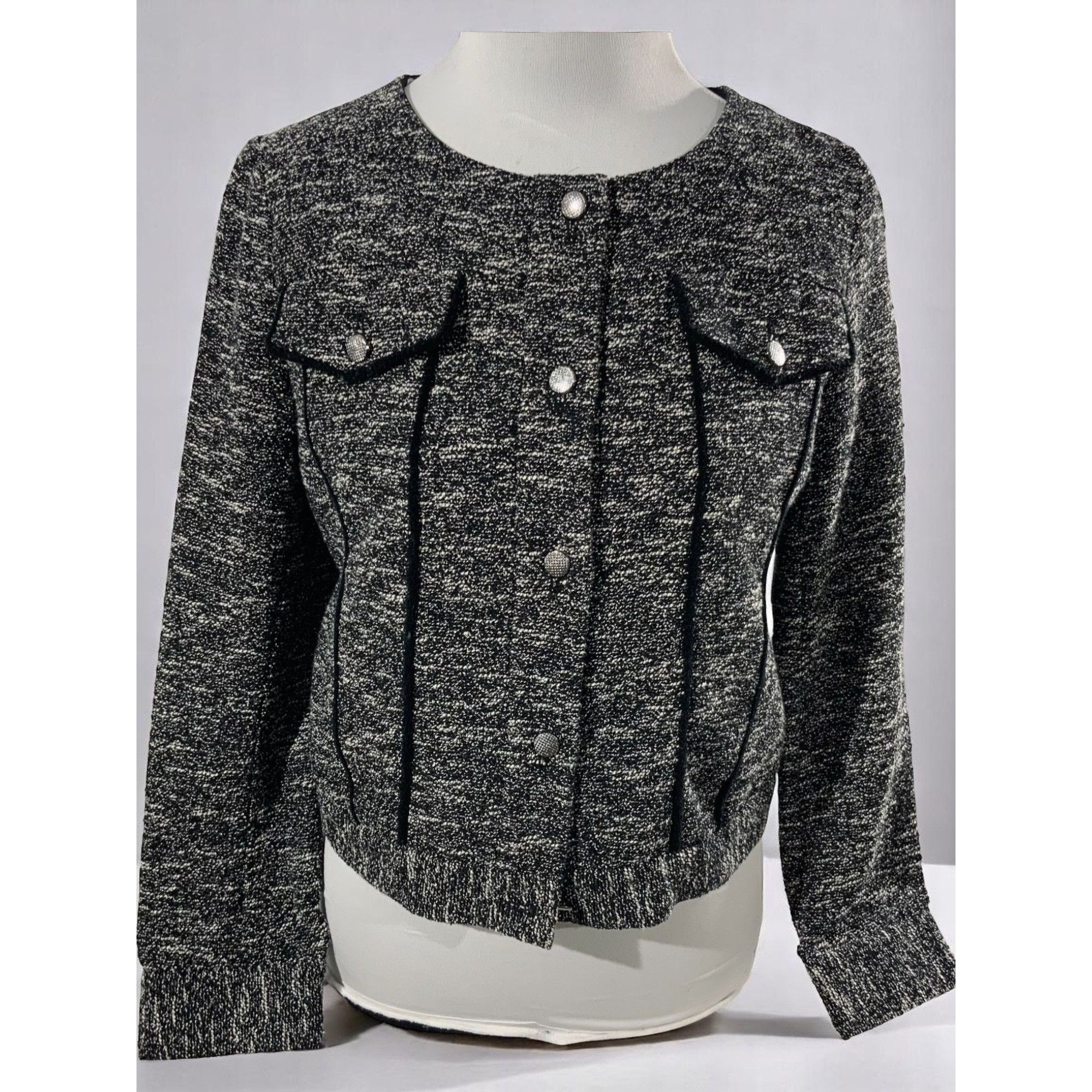 Designer Slate & Willow Black Designer Tweed Cropped Jacket Medium Size M / US 6-8 / IT 42-44 - 2 Thumbnail