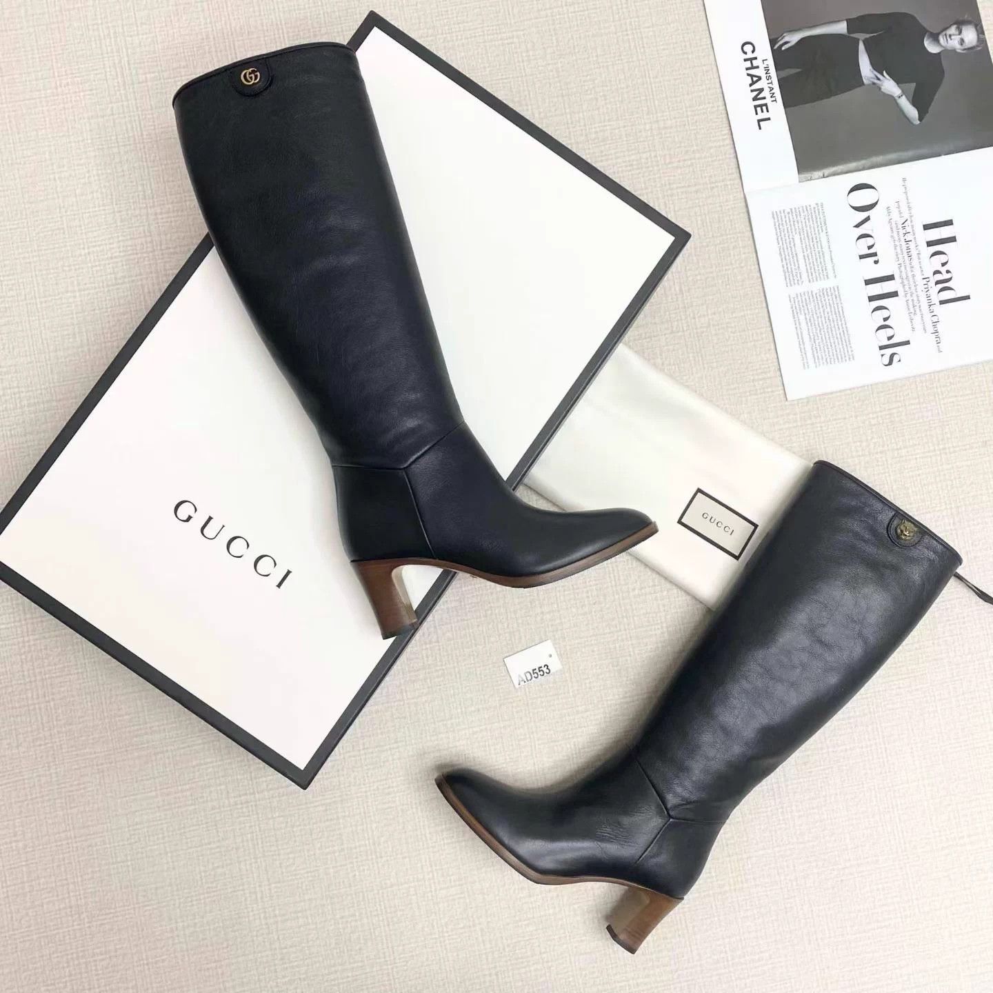 Gucci GUCCI Black Tiger Double G 7cm Knee-High Boot Size US 7.5 / IT 37.5 - 1 Thumbnail