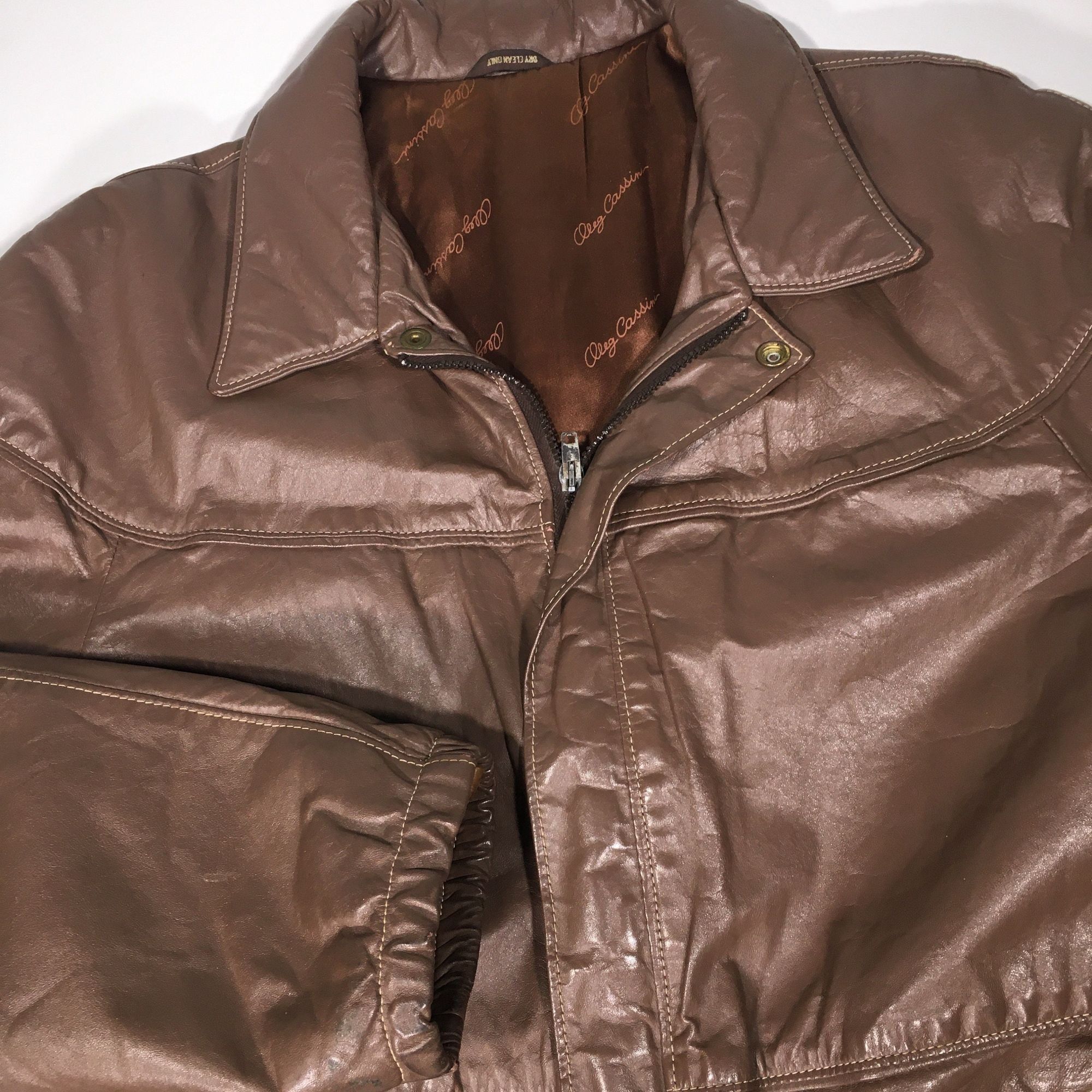 Oleg Cassini Vtg Oleg Cassini Brown Leather Coat Insulated Biker Jacket Size US L / EU 52-54 / 3 - 1 Thumbnail