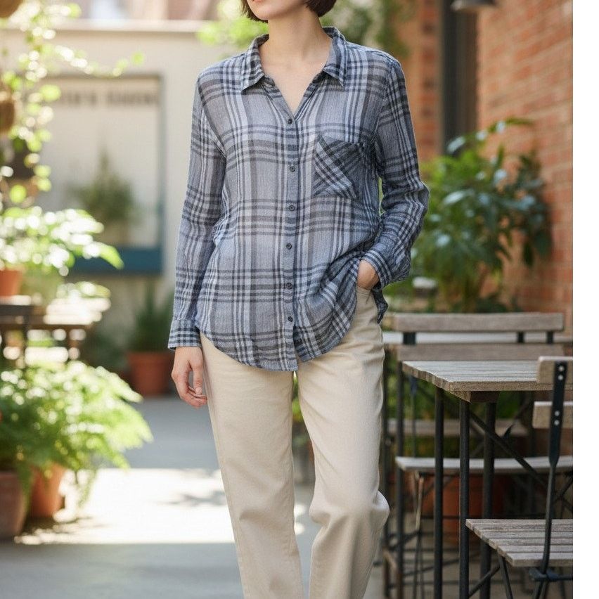 Lucky Brand Lucky Blue Stripe Shirt Long Sleeve Button Up Semi Sheer Med Size M / US 6-8 / IT 42-44 - 1 Thumbnail
