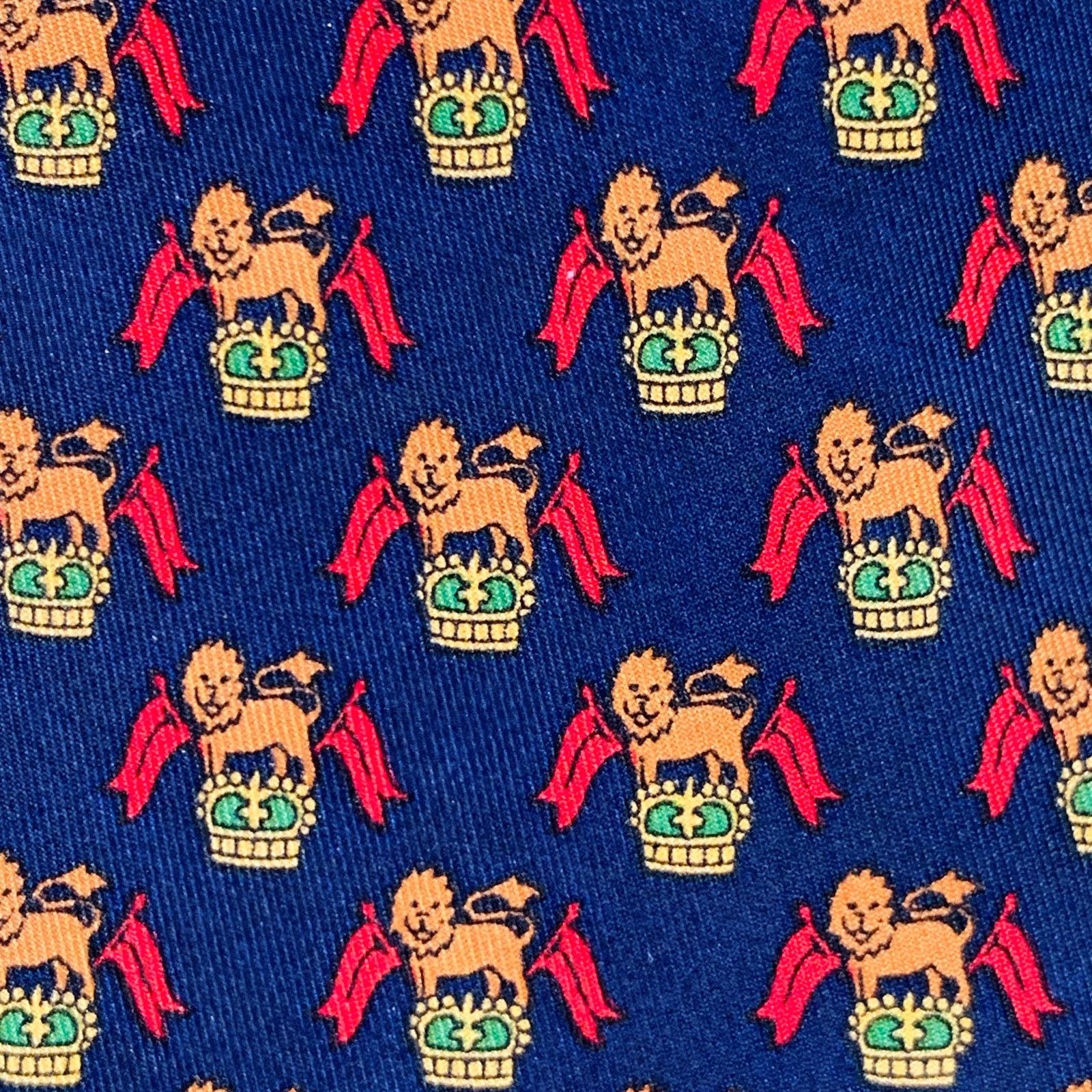 Salvatore Ferragamo SALVATORE FERRAGAMO Navy Red Orange Lion Crest Silk Tie Size ONE SIZE - 2 Thumbnail