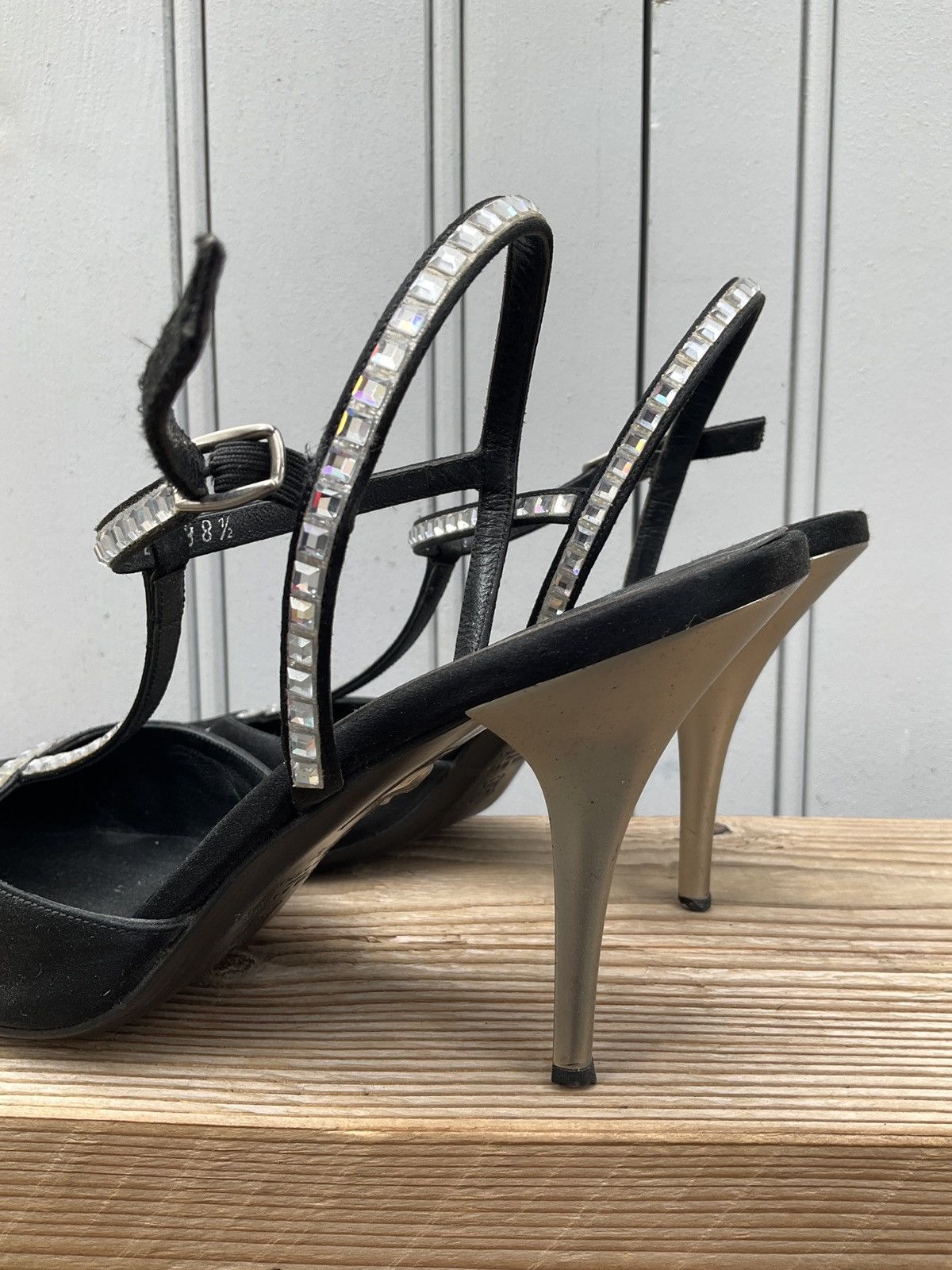 Sonia Rykiel Sonia Rykiel black satin heels with rhinestones straps Size US 7.5 / IT 37.5 - 4 Thumbnail