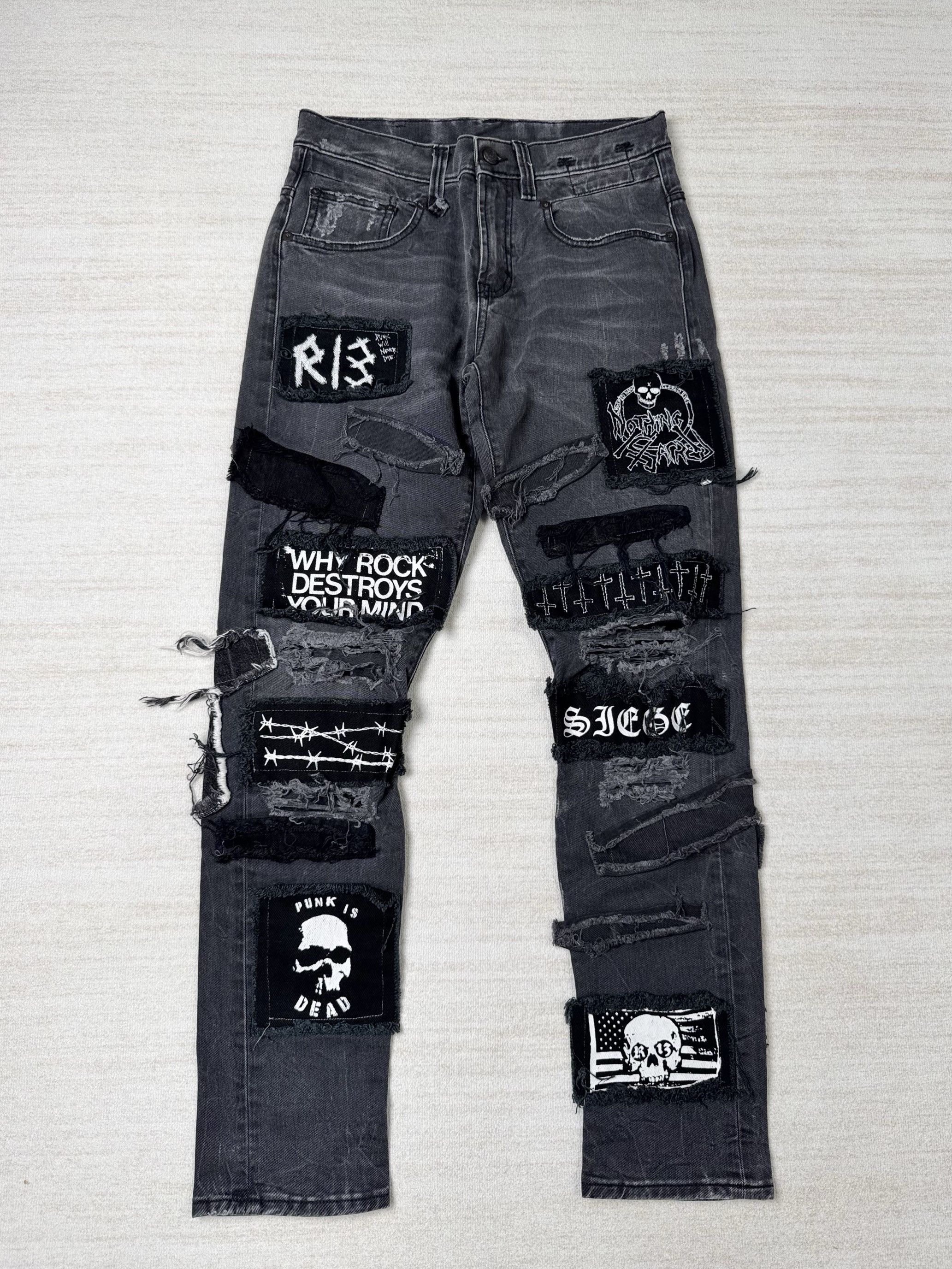 UNWORN* R13 Men's ‘PUNK IS DEAD’ Repaired Distressed Jeans