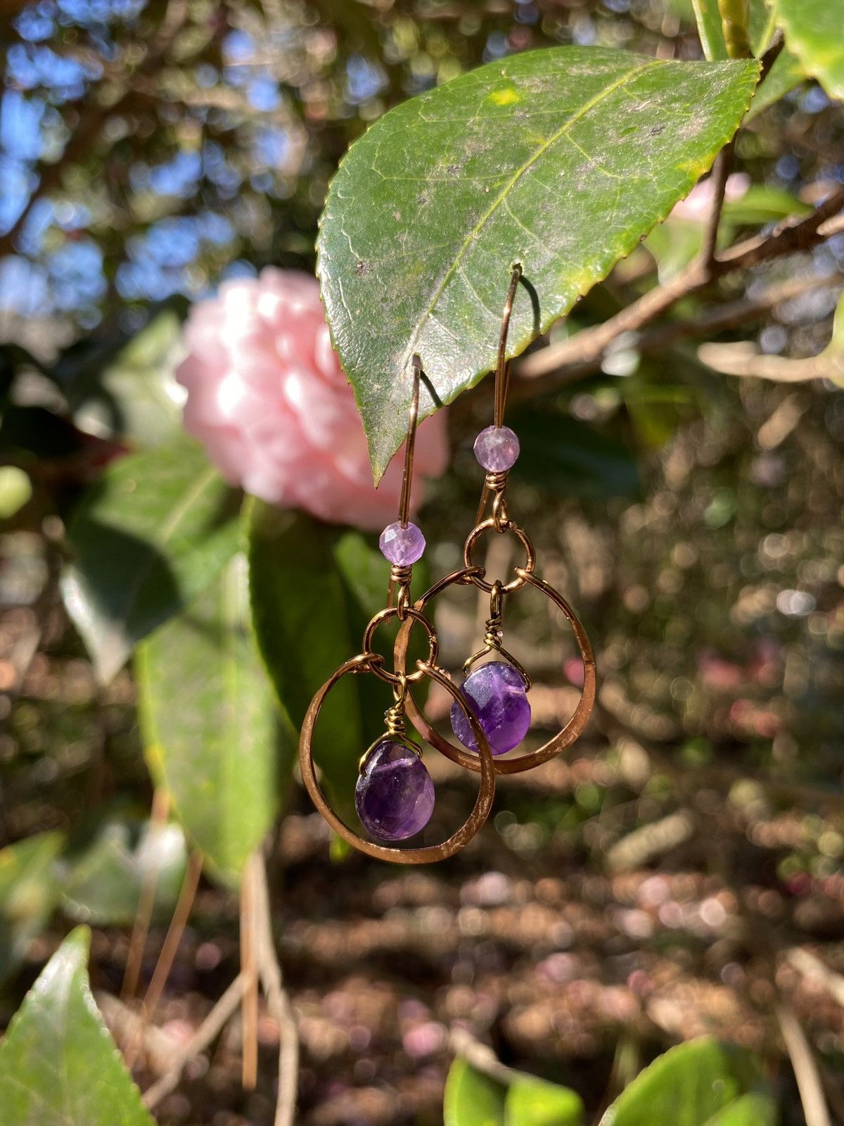 Handmade Amethyst Hoop Earrings Size ONE SIZE - 3 Thumbnail