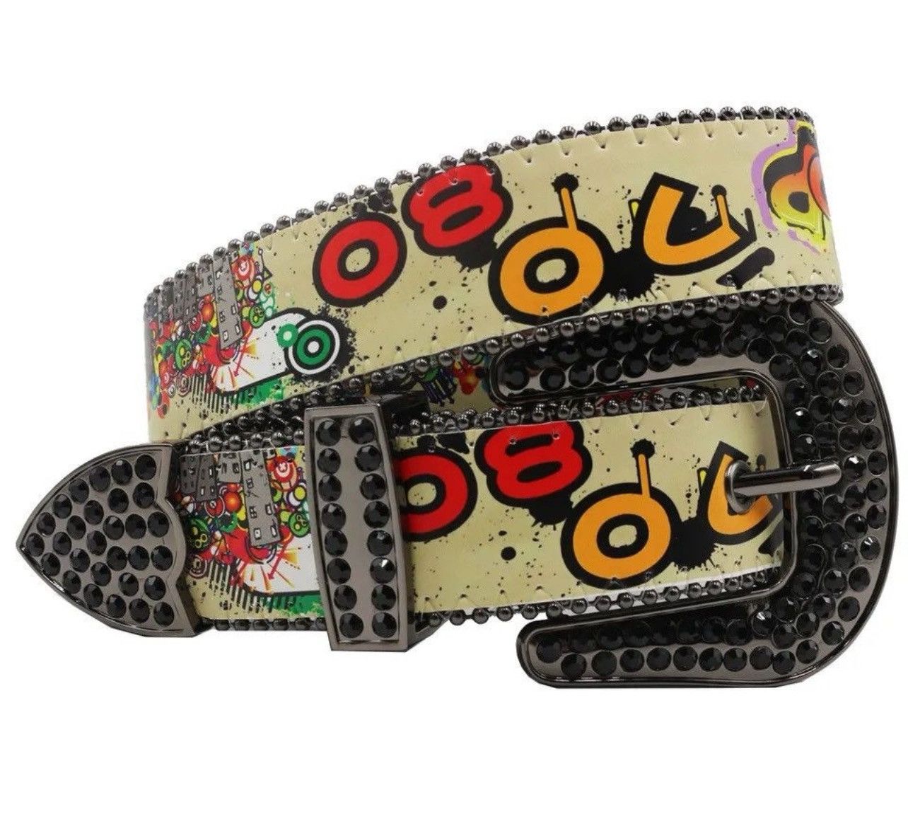 Japanese Brand × Leather Graffiti Black Rhinestone PU Leather Belt Size ONE SIZE - 3 Thumbnail