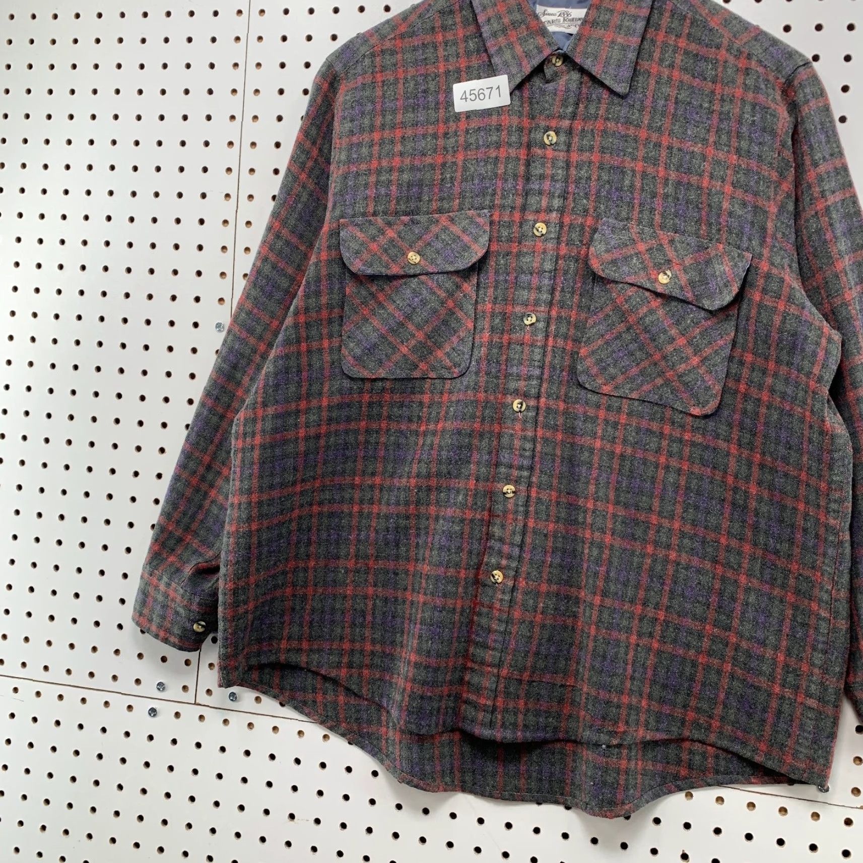 Sears VINTAGE Sears Roebuck Wool Flannel Shirt Mens L Red Gray Plaid Size US L / EU 52-54 / 3 - 5 Thumbnail