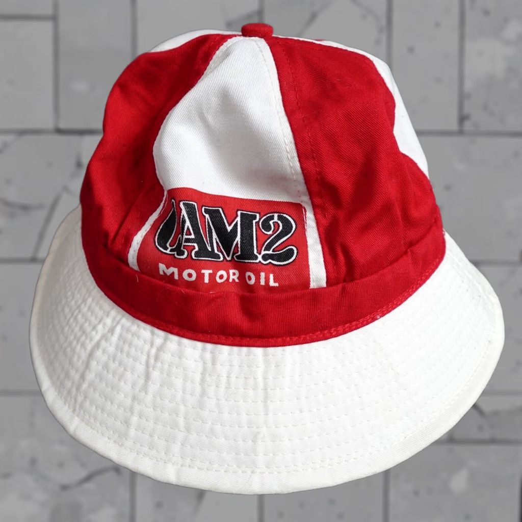 Vintage VINTAGE American Vintage Cam2 Motor Oil Bucket Hat White Red Unisex Adults Adjustable Small? Size ONE SIZE - 1 Thumbnail