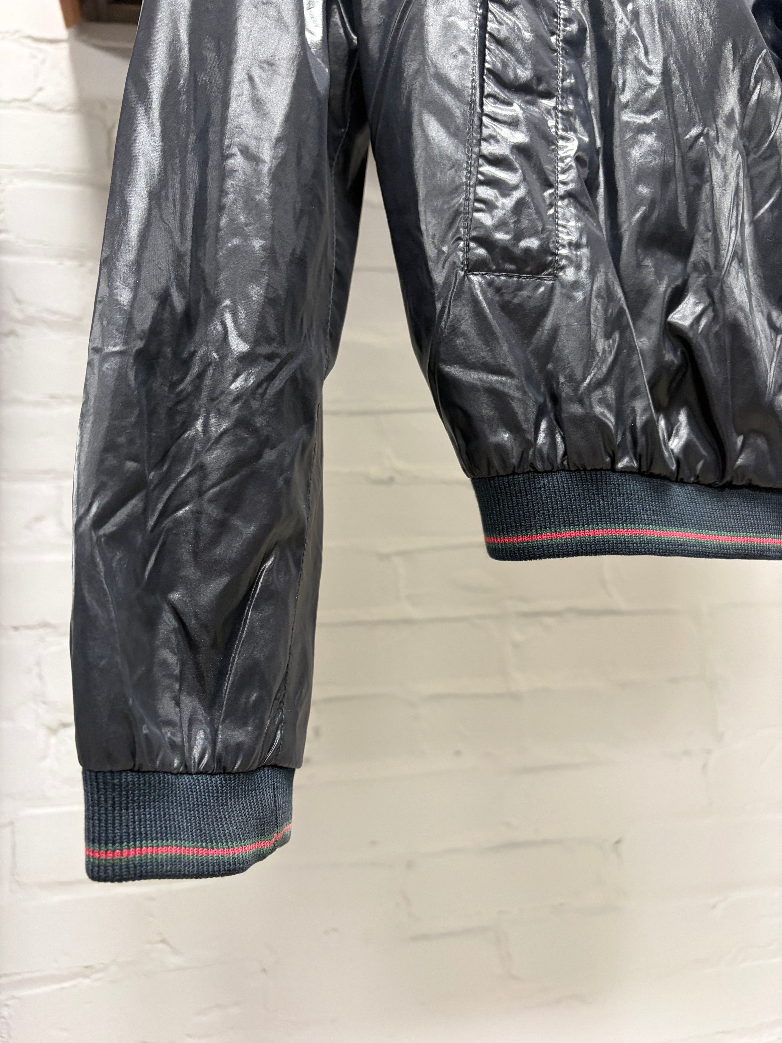 Gucci Gucci Waxed Black Vinyl Drivers Jacket with Striped Ribbing Size US S / EU 44-46 / 1 - 2 Thumbnail