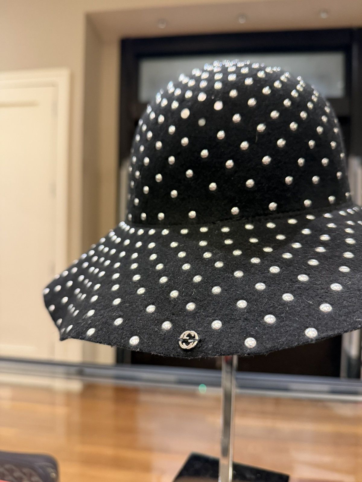 Gucci Gucci Studded Wool-Felt Wide Brim Hat- Black Size ONE SIZE - 2 Thumbnail