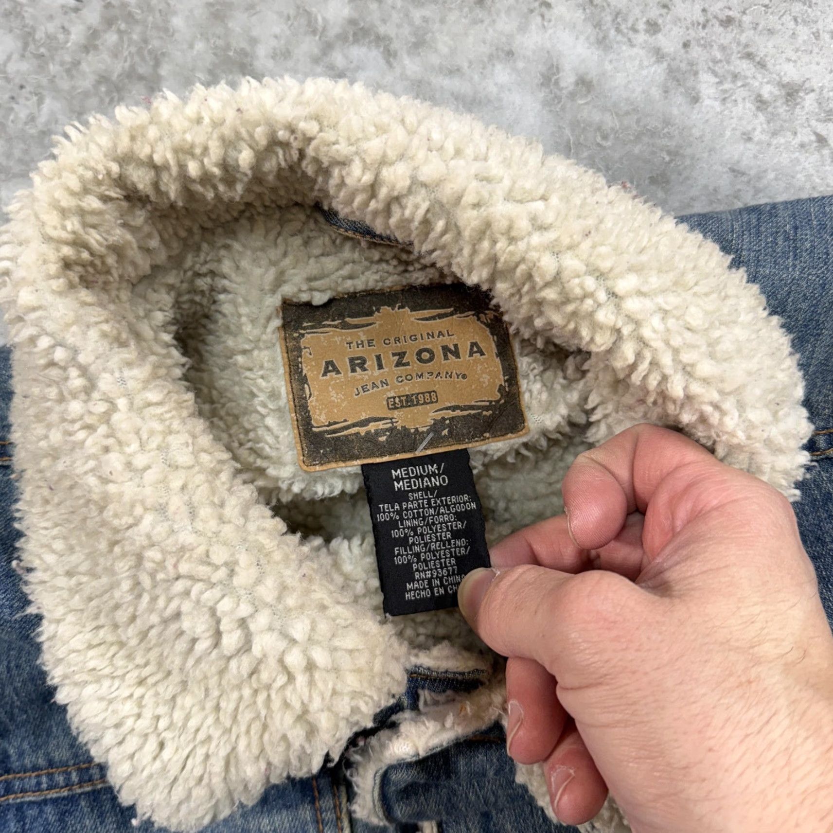 Vintage Arizona Jean Company Jacket Mens Medium Blue Sherpa Lined Denim Trucker Western Jacket Size US 31 - 2 Thumbnail
