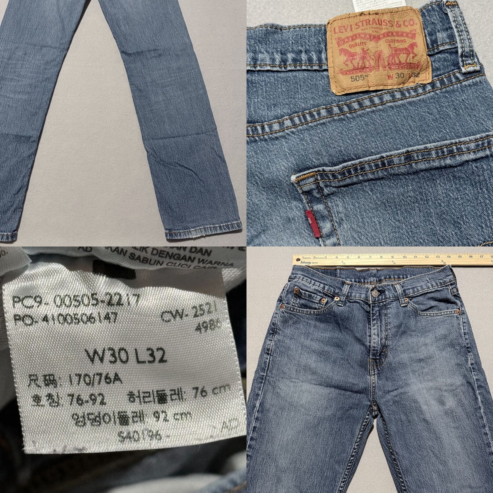 Levi's Levi's 505 Jeans Men Blue Denim Mid Rise Pockets - 30x32 - Regular/Medium Stonewash Straight Jeans Mens Size US 30 / EU 46 - 8 Thumbnail