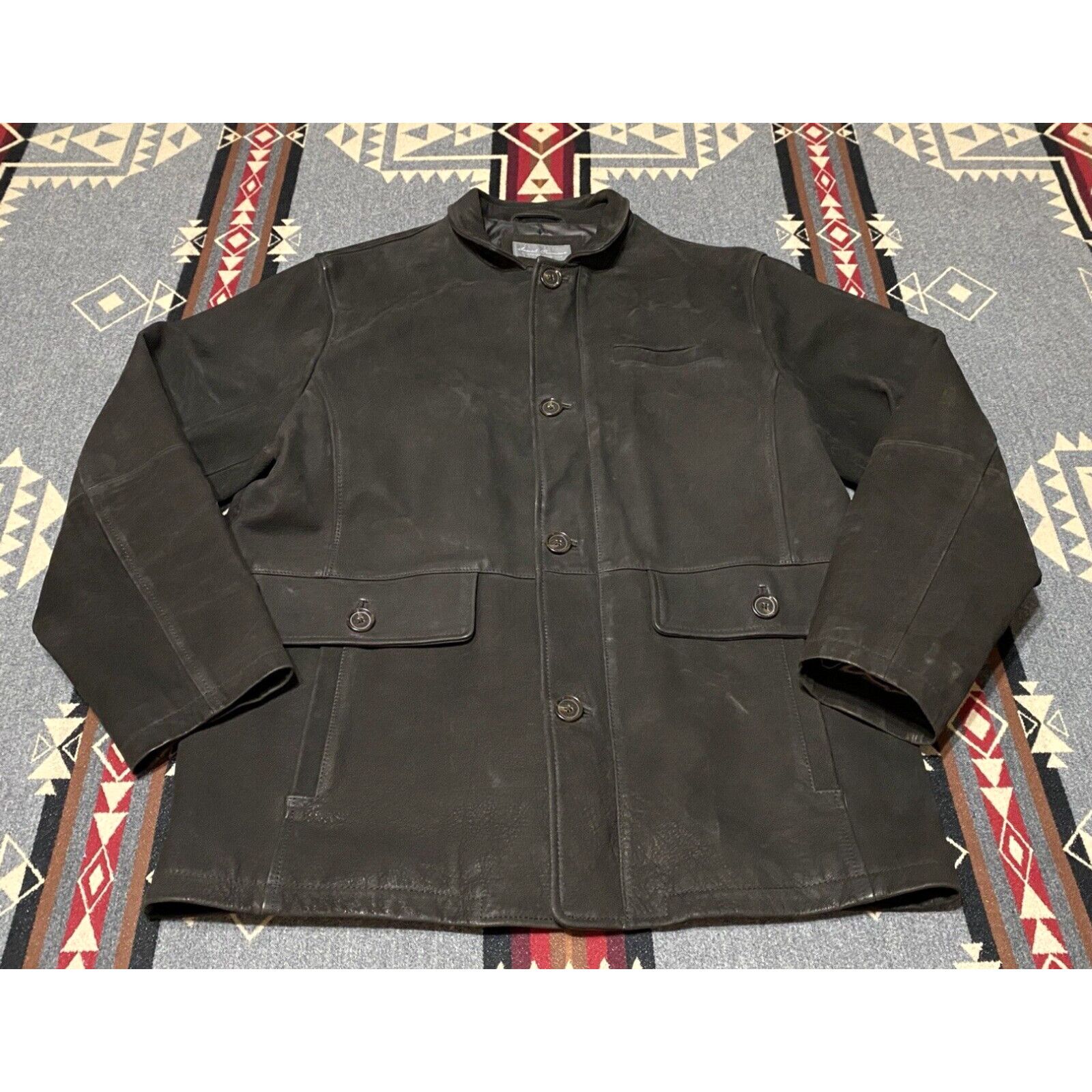 image of Daniel Cremieux Signature Collection Mens Black Size L Full-Zip Leather Coat XL Hr in White