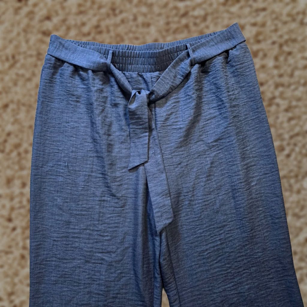 Vintage Wren Pants Womens XL Blue Textured Belted Wide Leg Lightweight Pull On Capsule Pants Size 25" / US 0 / IT 36 - 1 Thumbnail