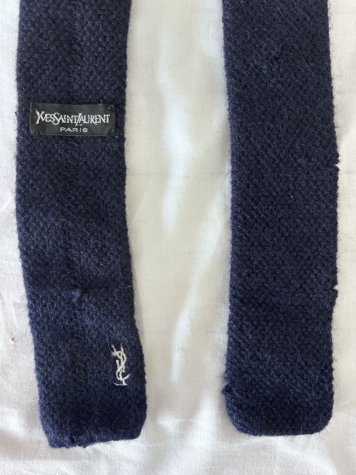 Yves Saint Laurent rare vintage blue distressed wool tie MEN balenciaga gucci Size ONE SIZE - 2 Thumbnail