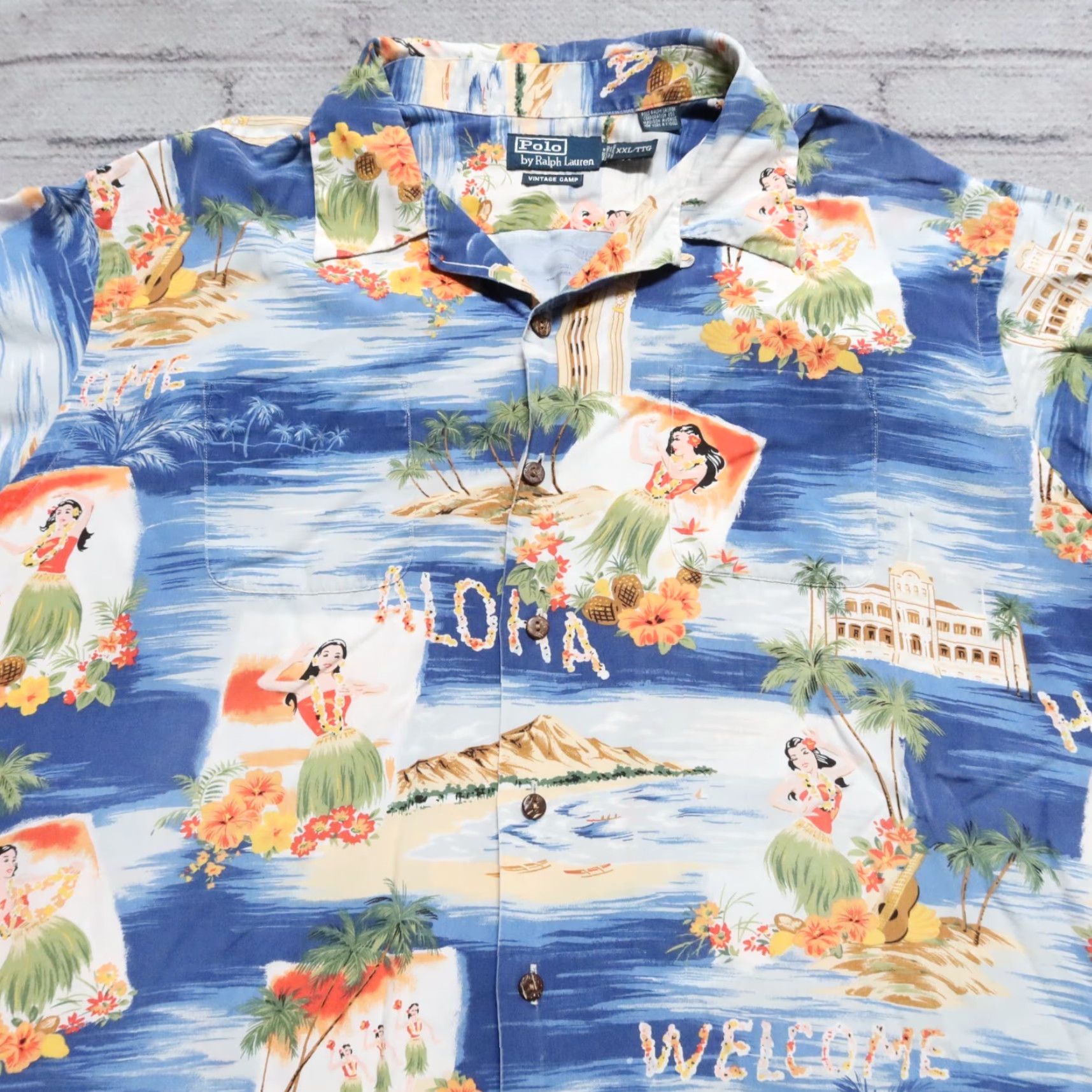 Polo Ralph Lauren Vintage Polo Ralph Lauren Shirt 2XL Blue Short Sleeve Hawaiian All Over Print Men Brand Shirt Size US XXL / EU 58 / 5 - 2 Thumbnail
