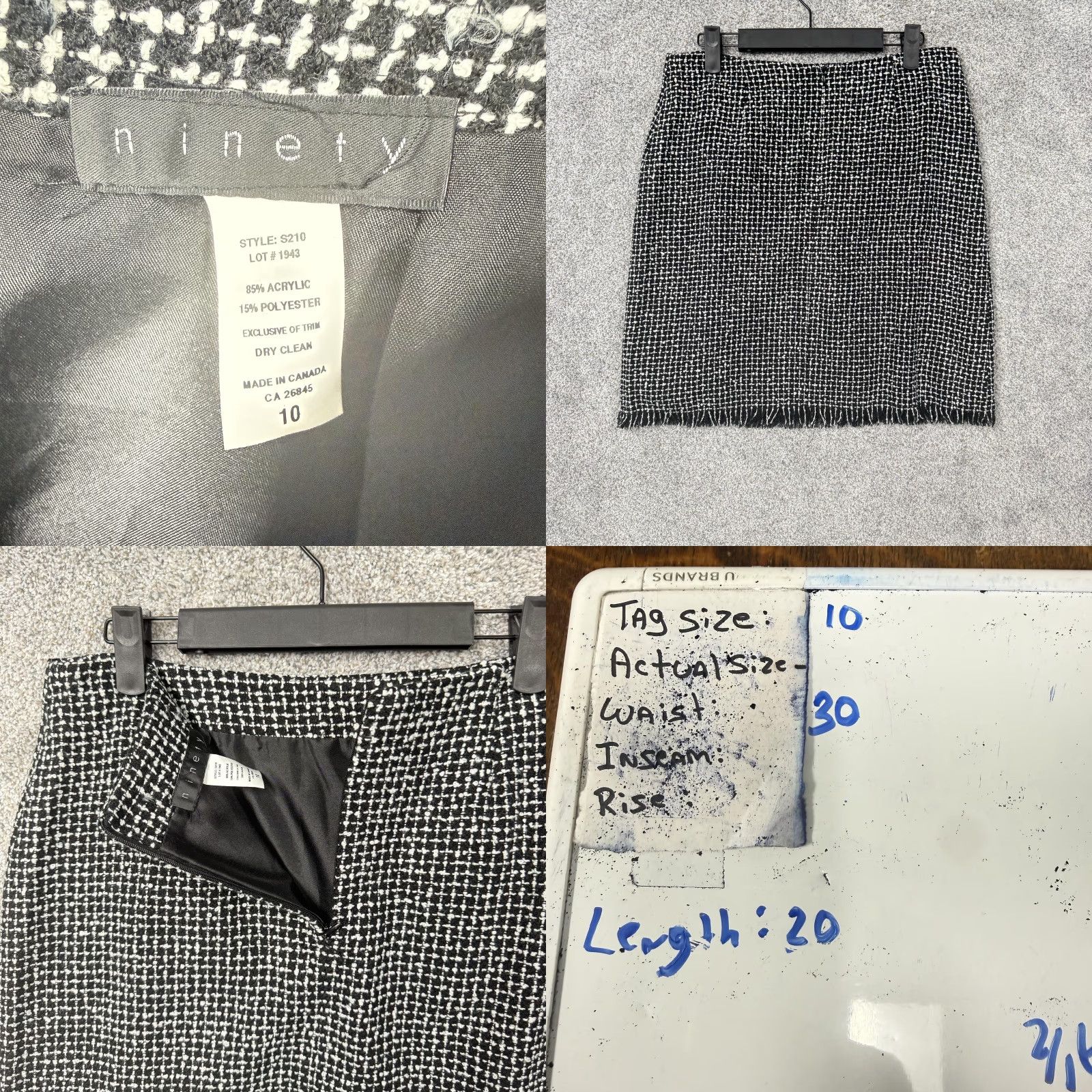 Vintage VINTAGE Ninety Two Piece Tweed Skirt Suit Set Jacket Skirt Black Check 3/4 Sleeve Office Siren Dark Academia Womens 10 Size 32" / US 10 / IT 46 - 10 Thumbnail