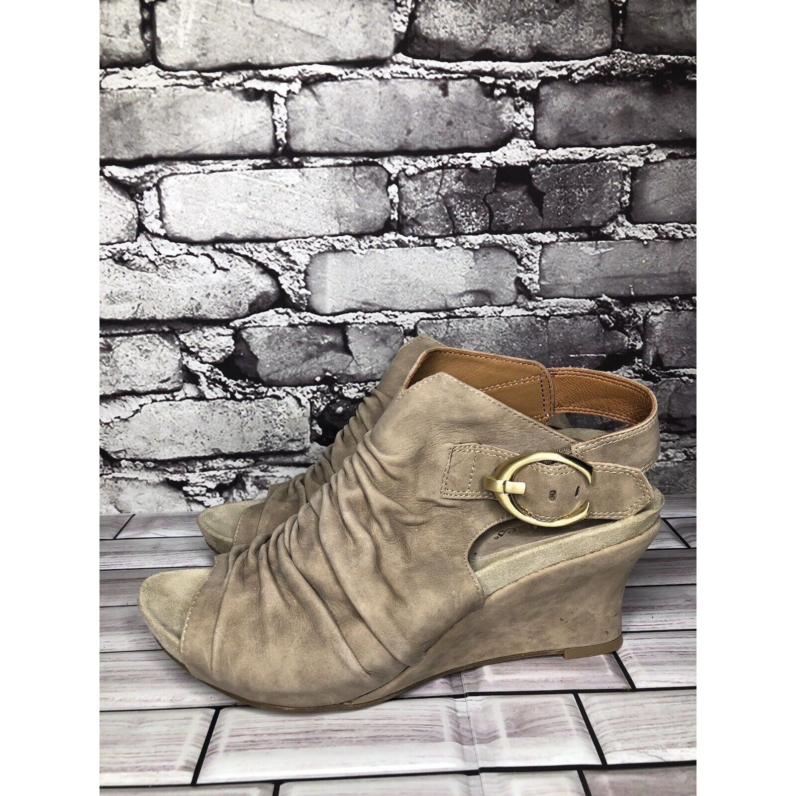 Other Earthies Santo Taupe Suede Leather Ankle Wedge Booties Women Size US 10 / IT 40 - 10 Thumbnail
