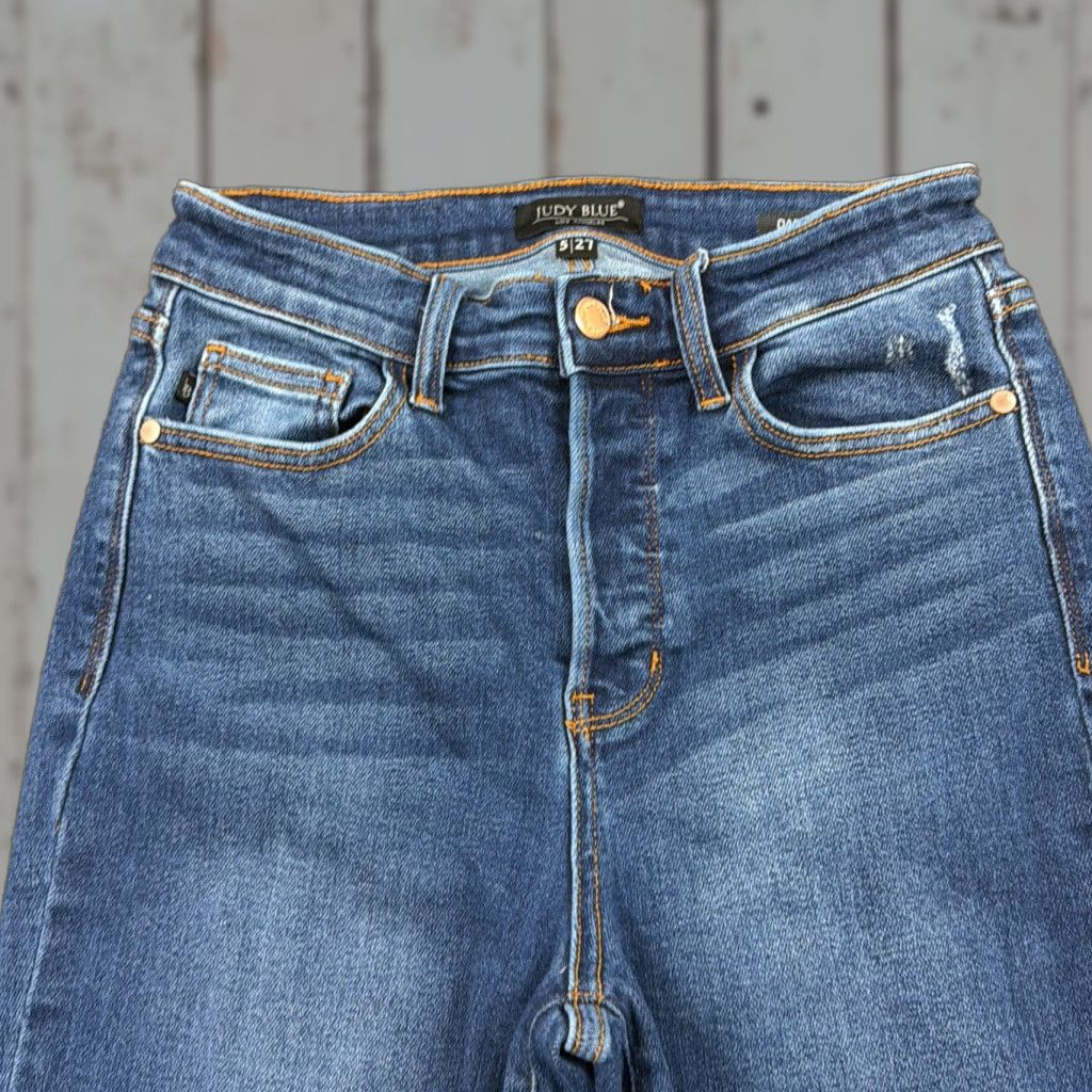 Vintage Judy Blue Jeans Womens 5 Straight Leg High Rise Denim Stretch 24x31 Blue Jeans | 24x31 | Regular Rise | Stretch | Dark Wash | Size 5 Size 27" / US 4 / IT 40 - 1 Thumbnail