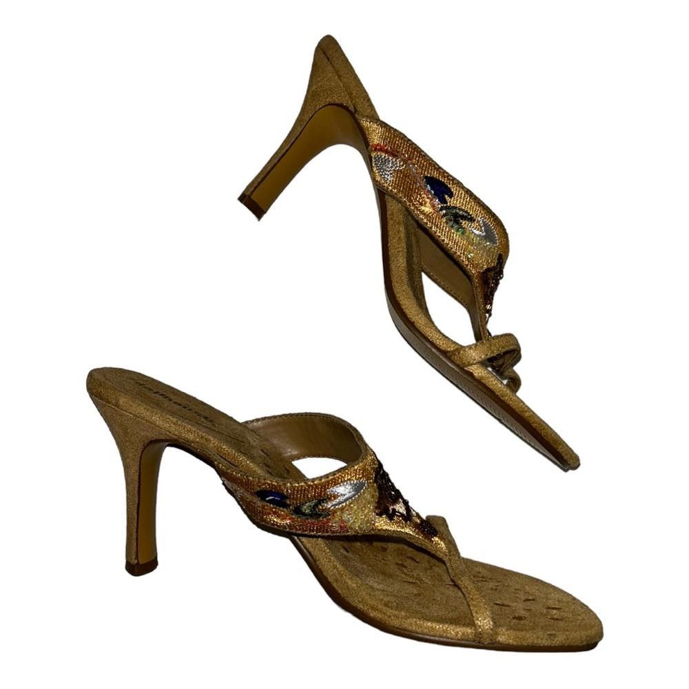 Designer Boho Beaded Suede Sandal Heels Size 8.5 Size US 8.5 / IT 38.5 - 4 Thumbnail