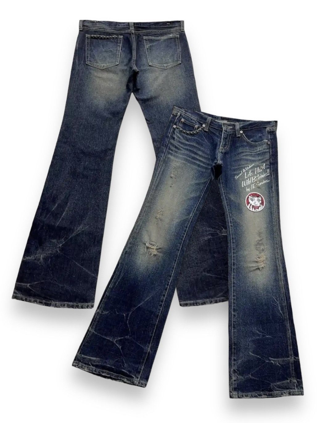 image of Jack Rose Jackrose Ripped Distressed Punk Flare Denim Hysteric Style in Blue, Men's (Size 30)
