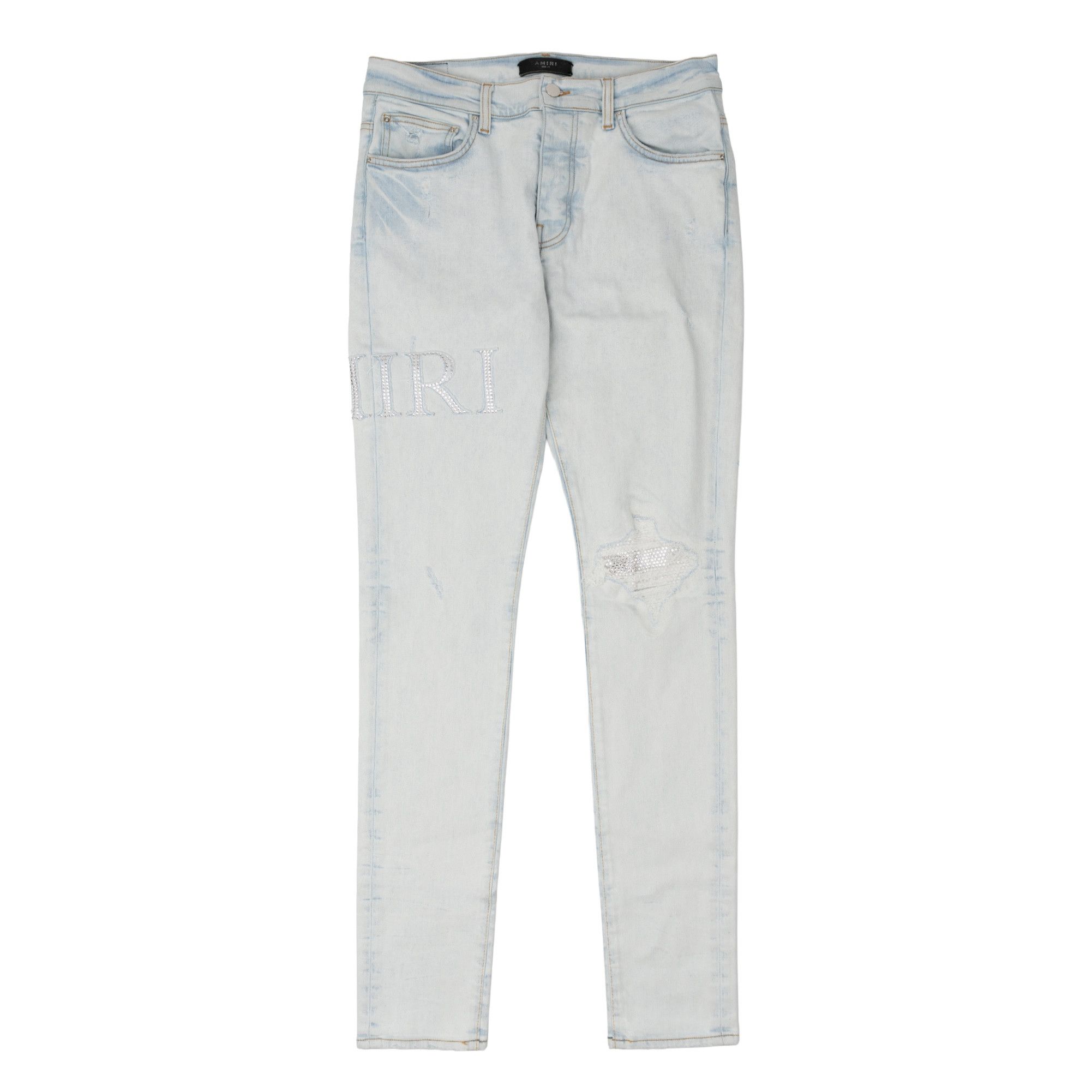 Amiri Amiri Crystal Logo Distressed Jeans Bleached Indigo Size US 32 / EU 48 - 1 Thumbnail