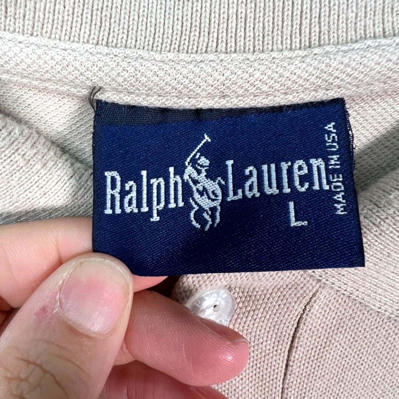 Polo Ralph Lauren VINTAGE Polo Ralph Lauren Mens Large Beige Long-Sleeve Polo Shirt 100% Cotton BOOT Size US L / EU 52-54 / 3 - 3 Thumbnail